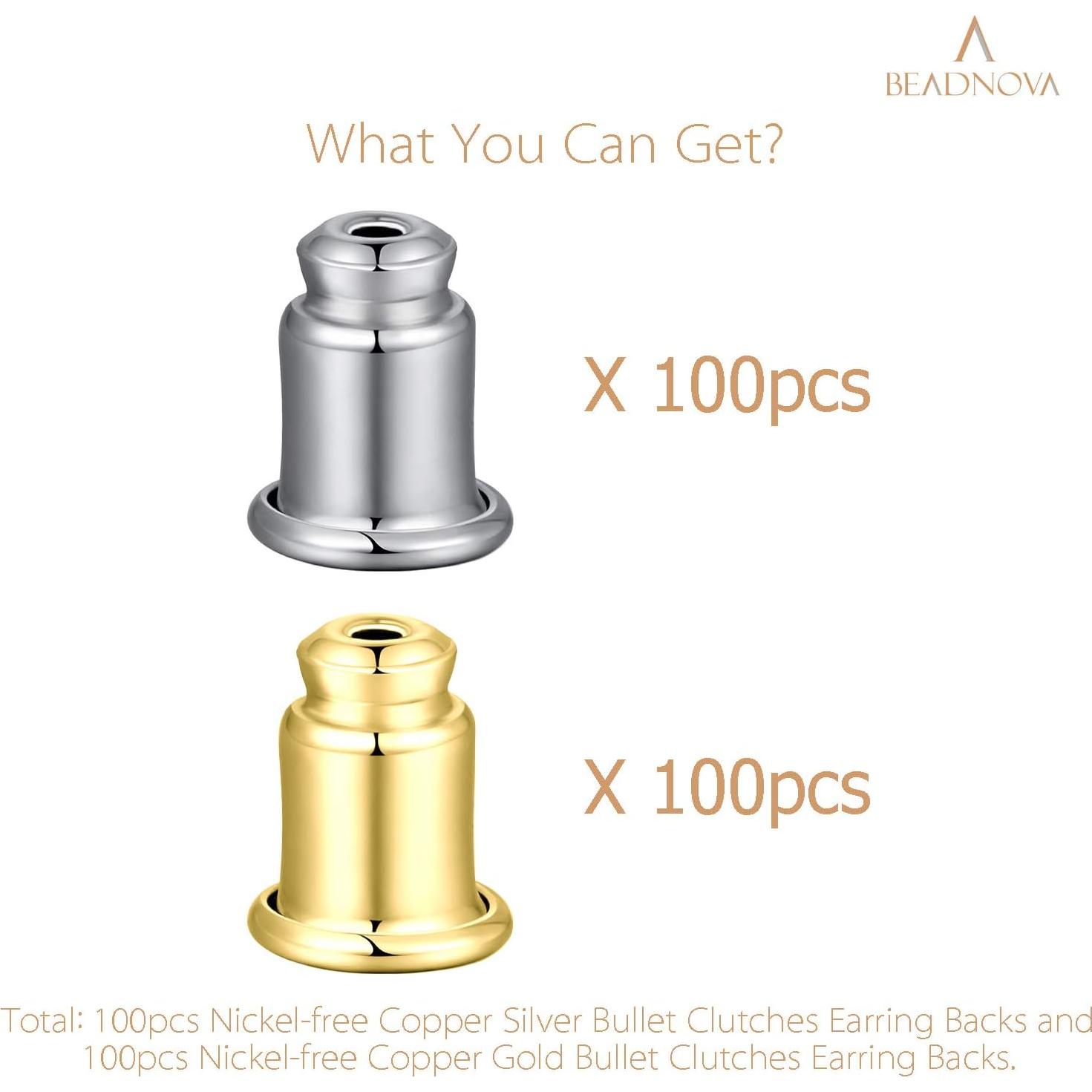 Respaldo de Pendientes BEADNOVA Hipoalergénico 200pcs Oro Plata