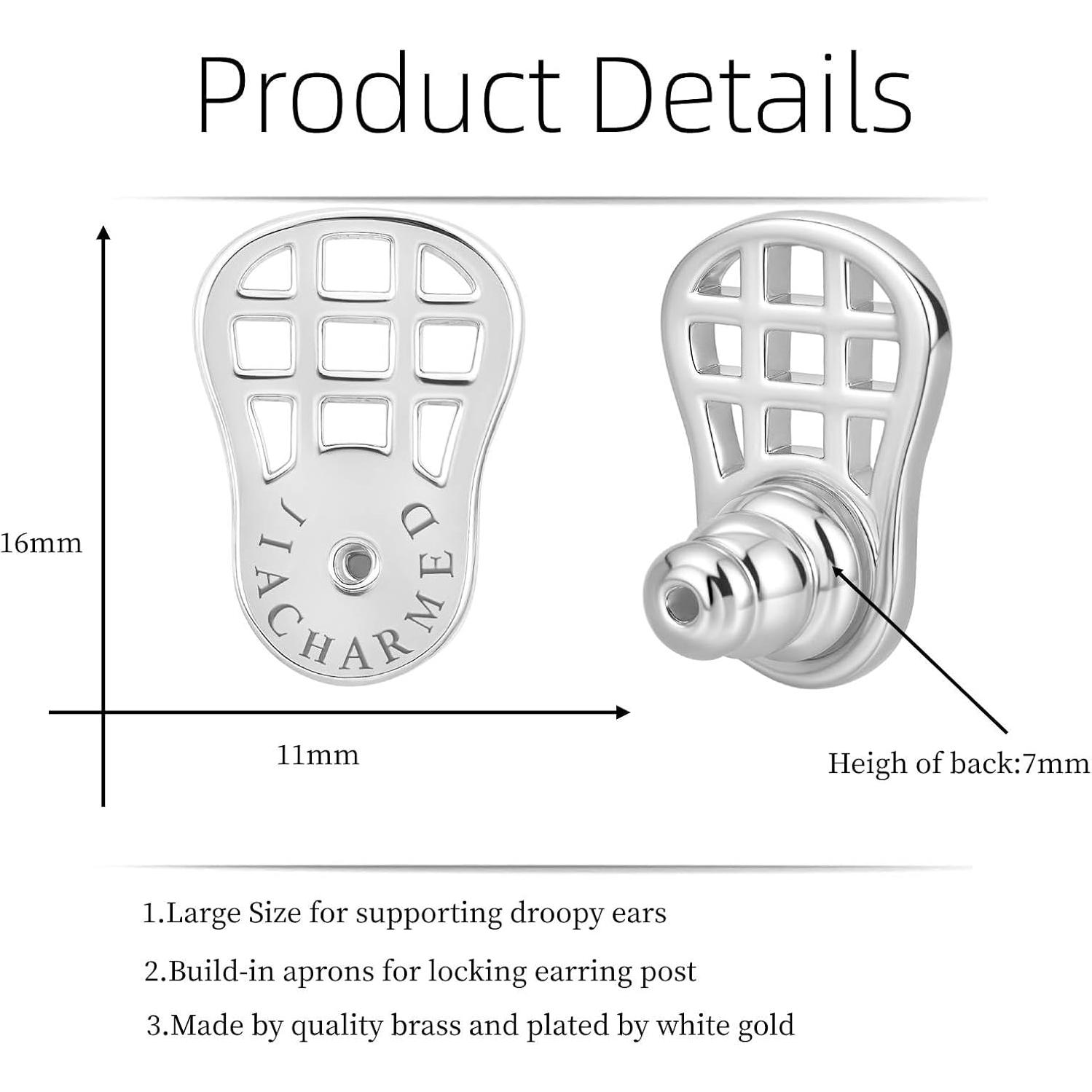 Respaldos Elevadores de Aretes JIACHARMED Oro Blanco 4 Piezas