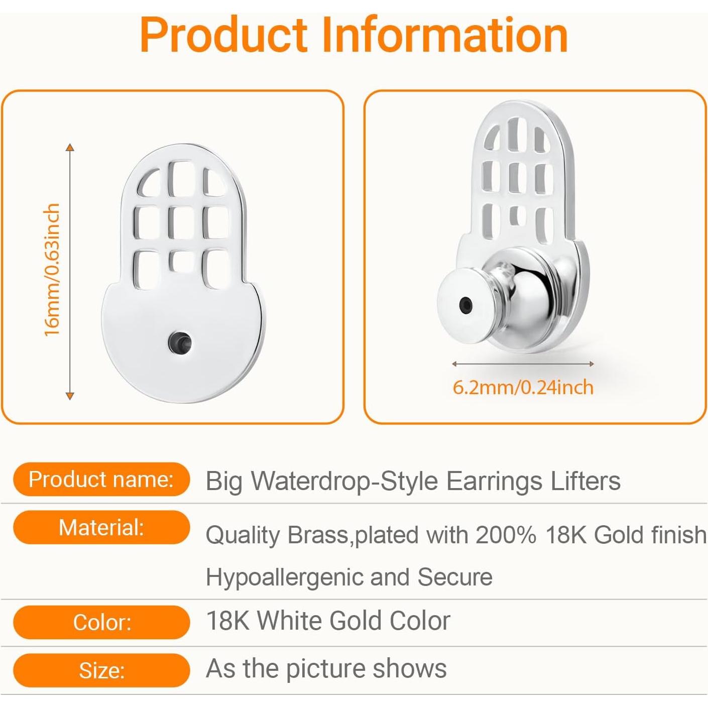 Respaldos de Aretes Hazifes 12mm Oro Blanco 18K 6 PCS