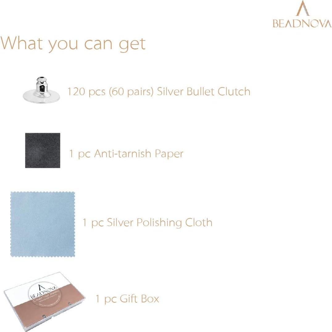 Respaldo de Aretes Hipoalergénico BEADNOVA Plateado 120pcs