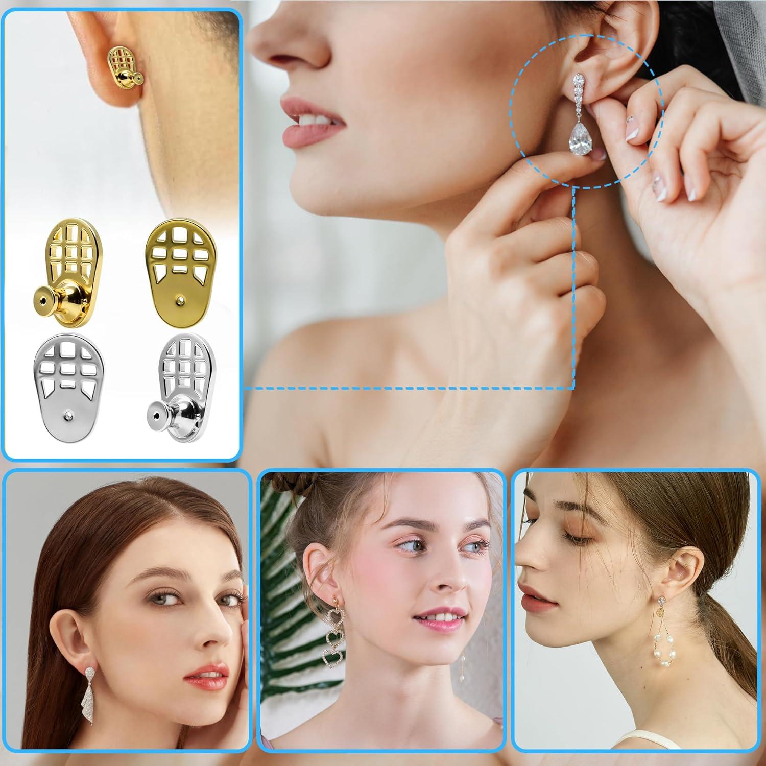 Respaldo de Pendientes Aeloer 4 Pcs Oro Plata Malla Hipoalergénico