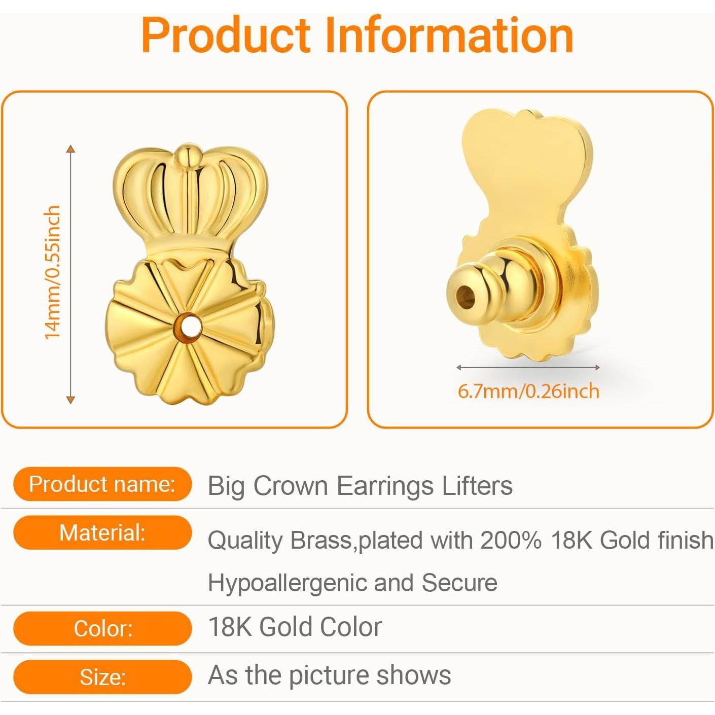 Respaldos de Aretes HAZIFES 6 Pcs Oro 18K Silicona