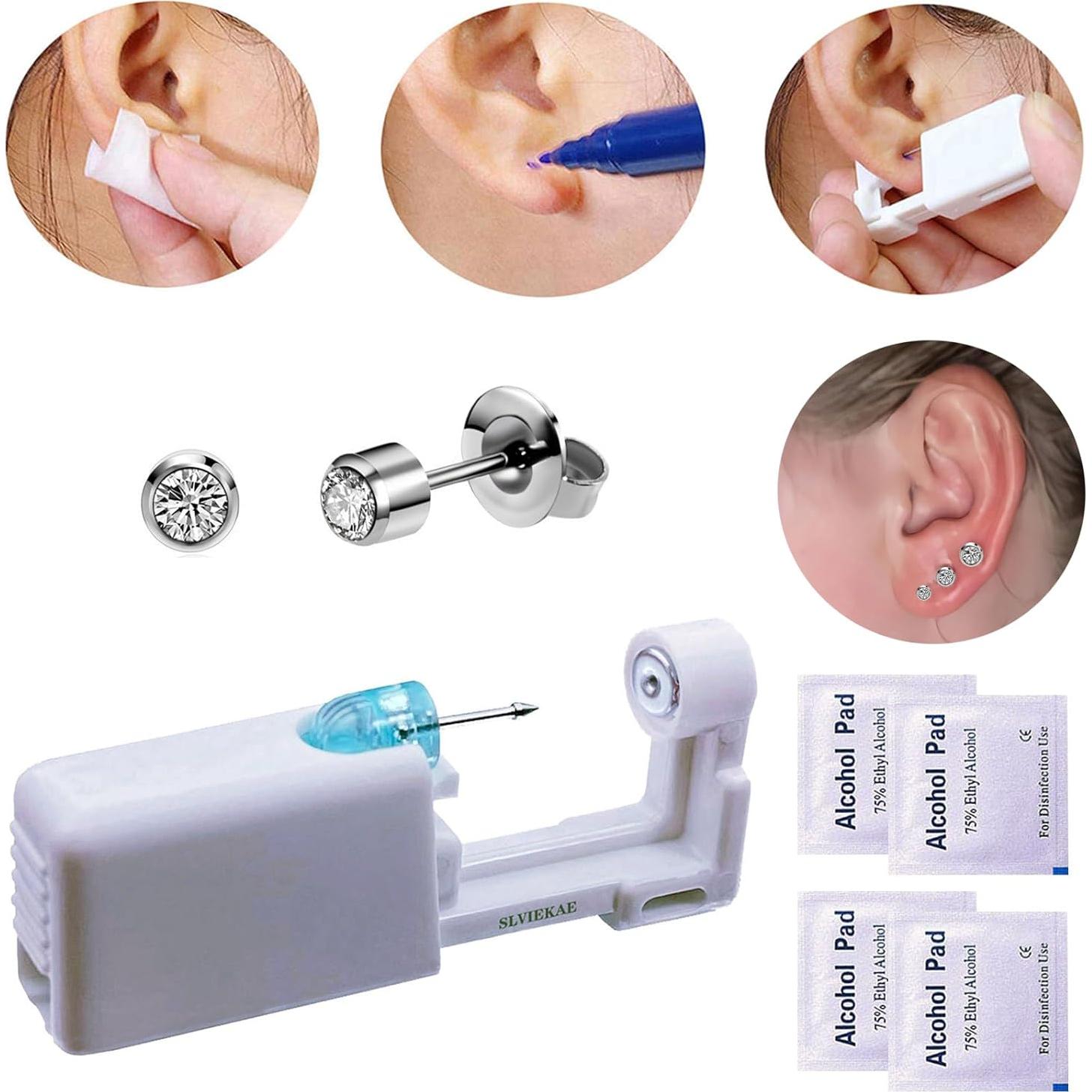 Kit de Perforación de Orejas SLVIEKAE con Aretes de CZ 3mm
