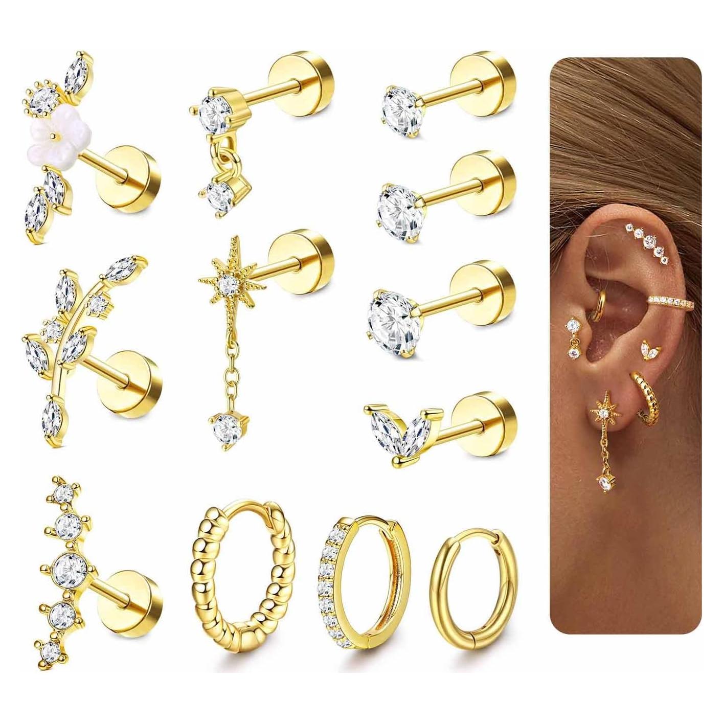 Pendientes de Cartílago Hipoalergénicos LOLIAS 16G Oro 14K