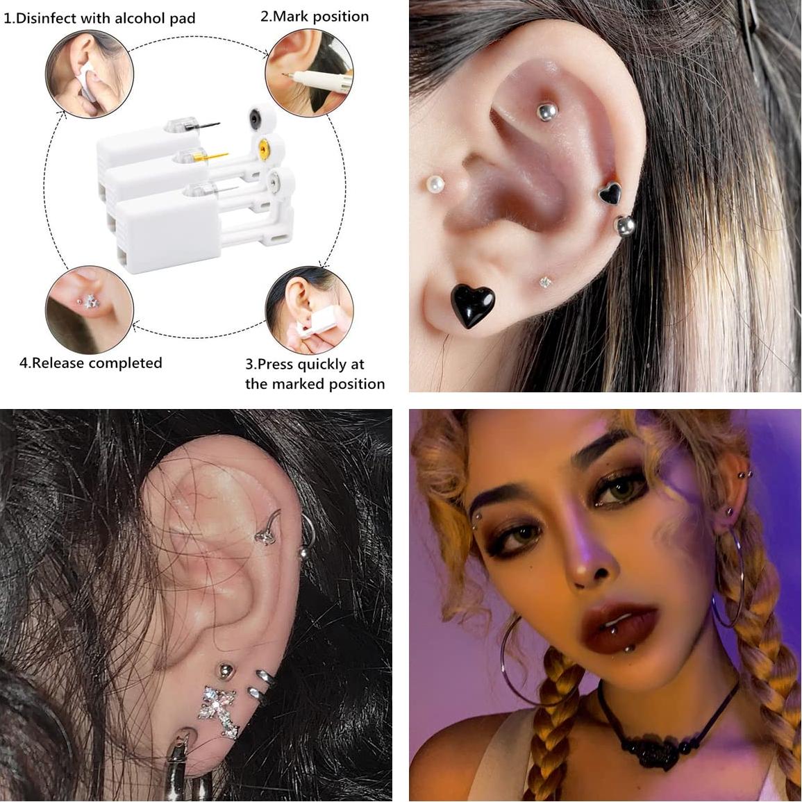 Kit de Perforación de Orejas Psaakon 2 Piezas con Aretes 3mm