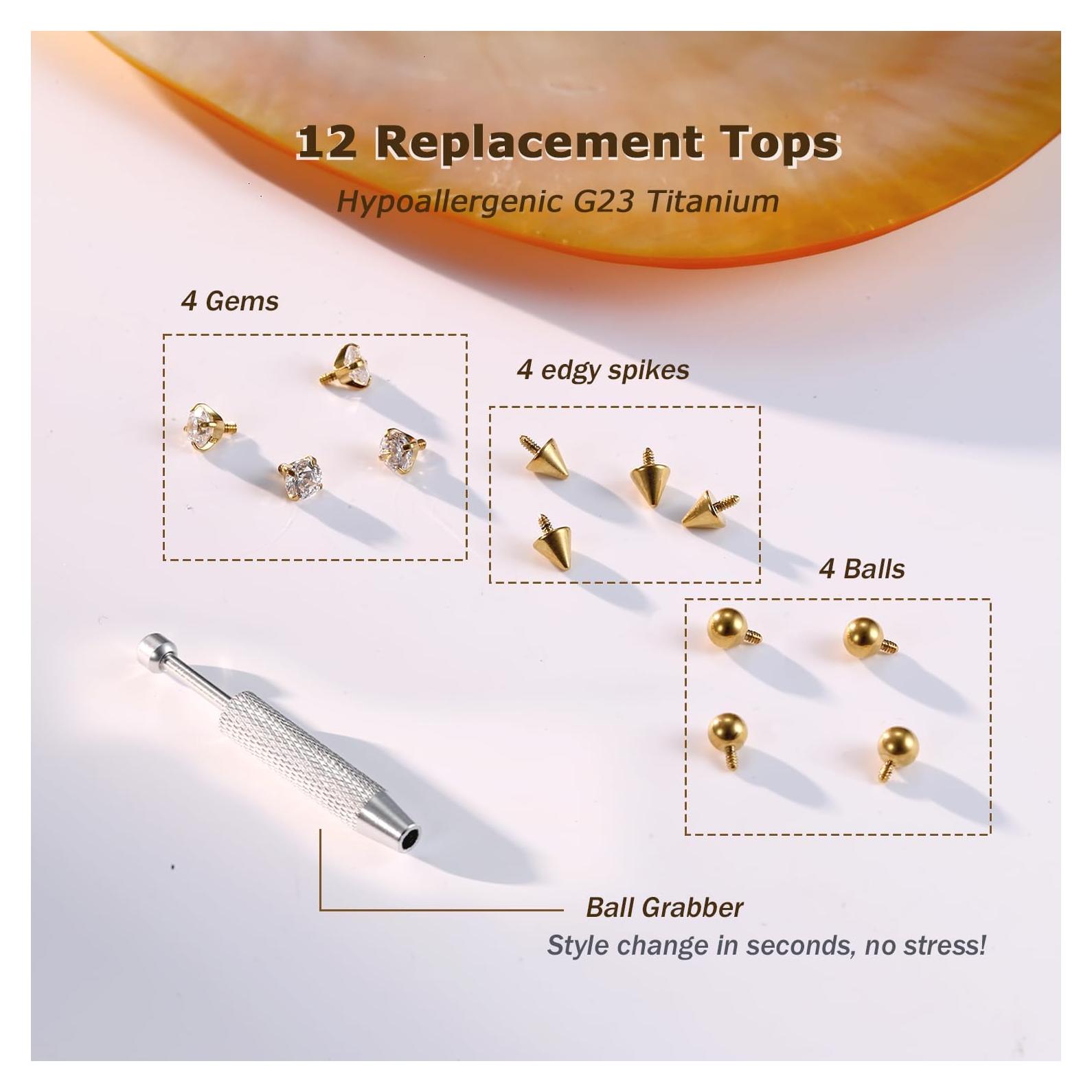 Kit de Perforación de Orejas BodyBonita con Aretes y Herramientas