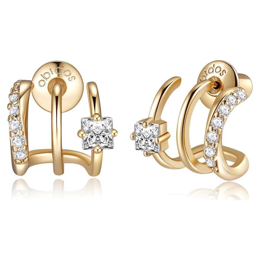 Pendientes de Aro Huggie Doble Chapados en Oro 14K para Mujer