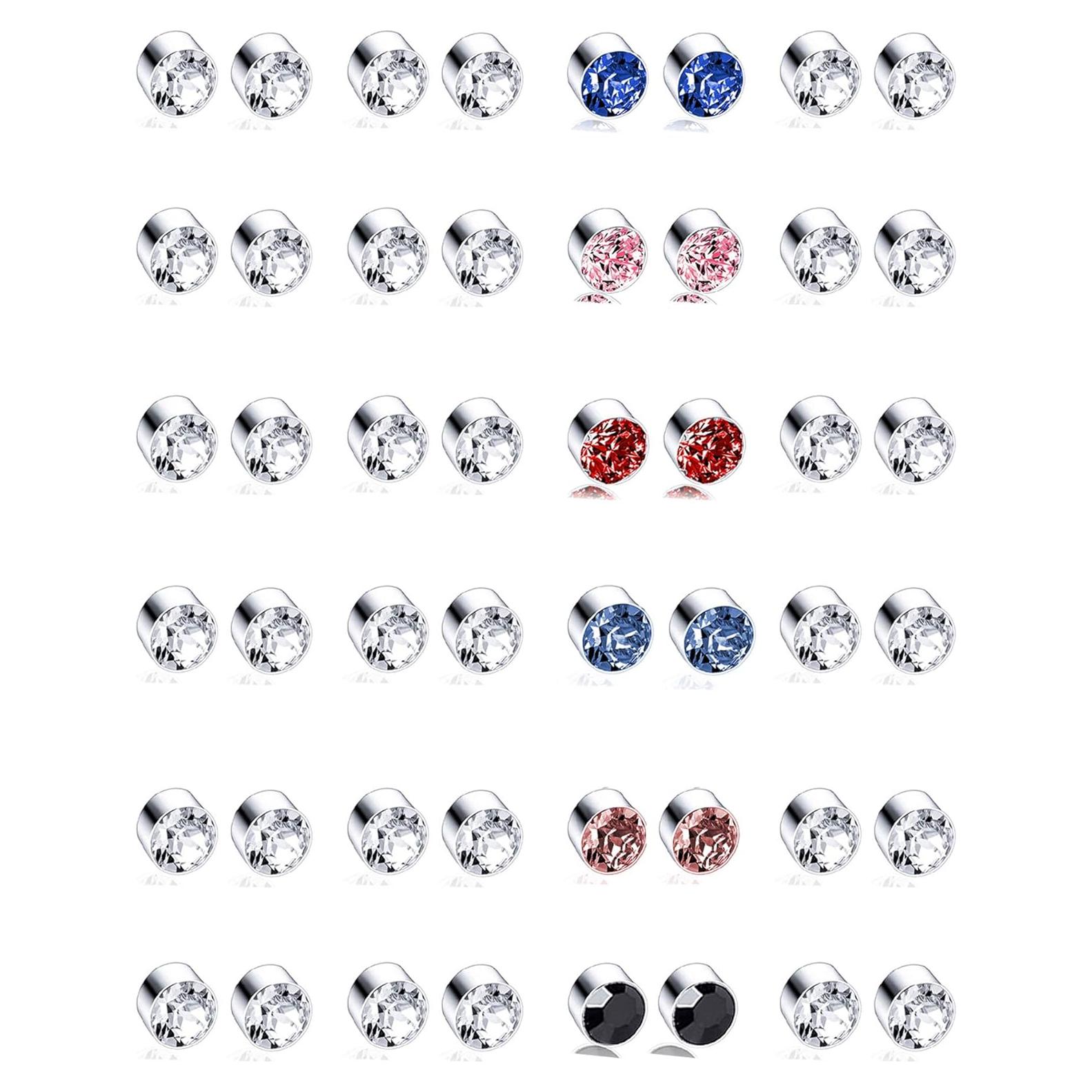 Pendientes Magnéticos Tornito 24 Pares Zirconia Cubica 4MM 6MM