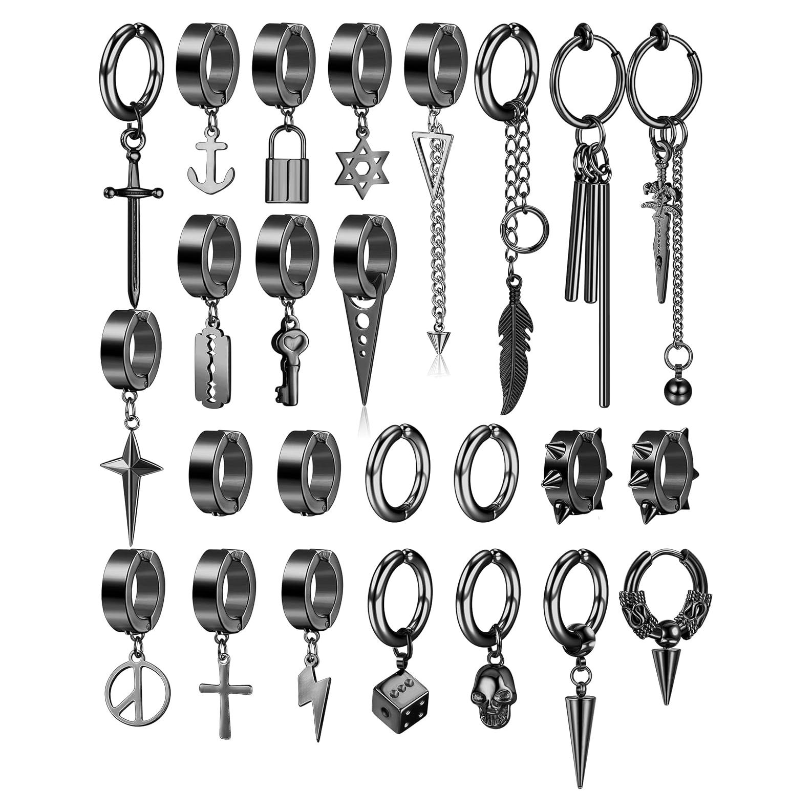 Pendientes Clip en Thunaraz 25 Pcs Acero Inoxidable Negro