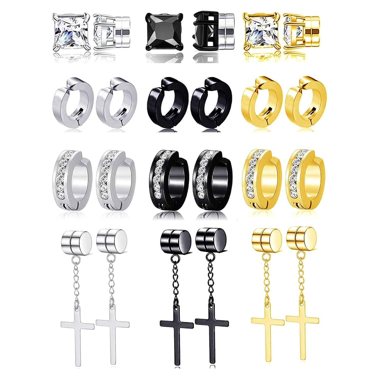 12 Pares Pendientes Magnéticos Ofeiyaa Acero Inoxidable Dorado