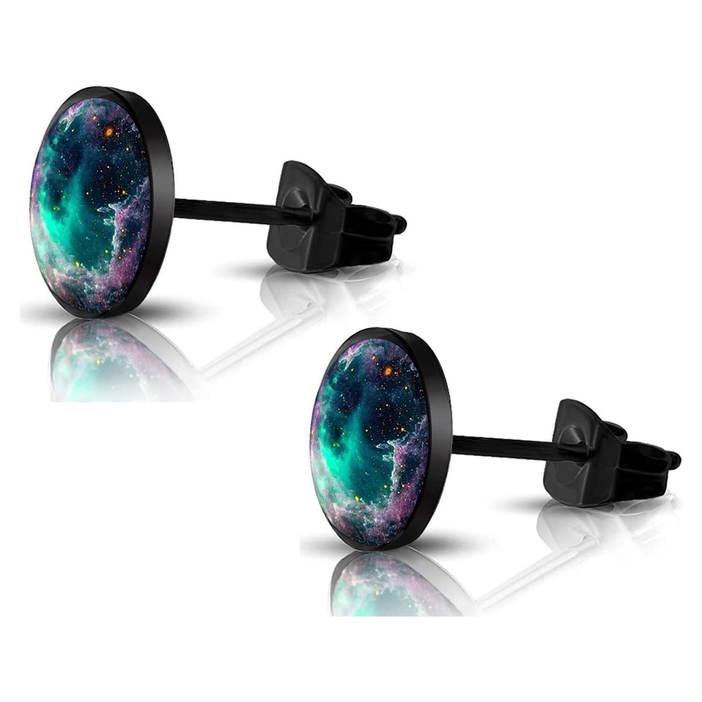 Pendientes de Botón Redondos SIISPRI 10mm Acero Inoxidable Negro