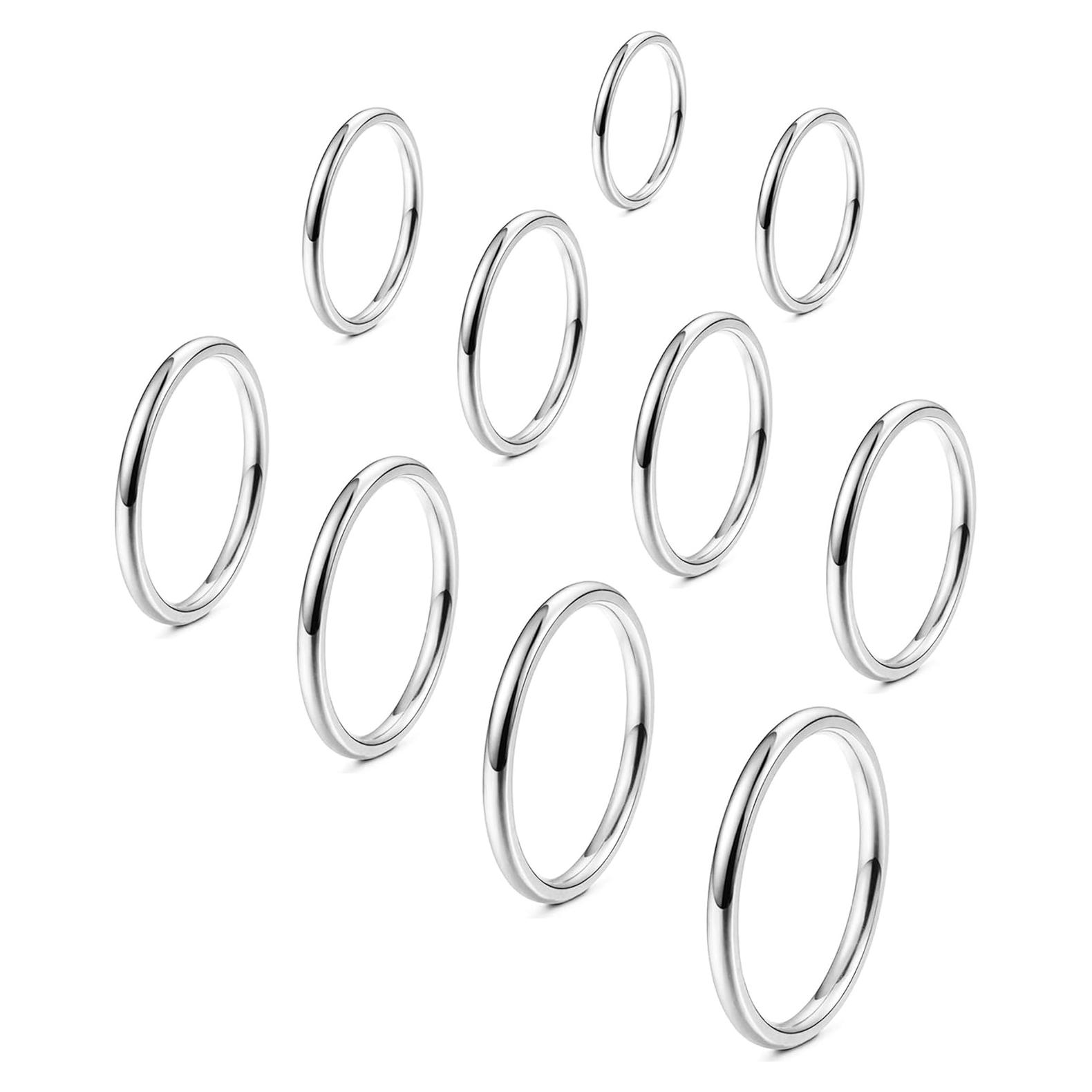Conjunto de 10 Anillos Midi de Acero Inoxidable FINREZIO Talla 2-11