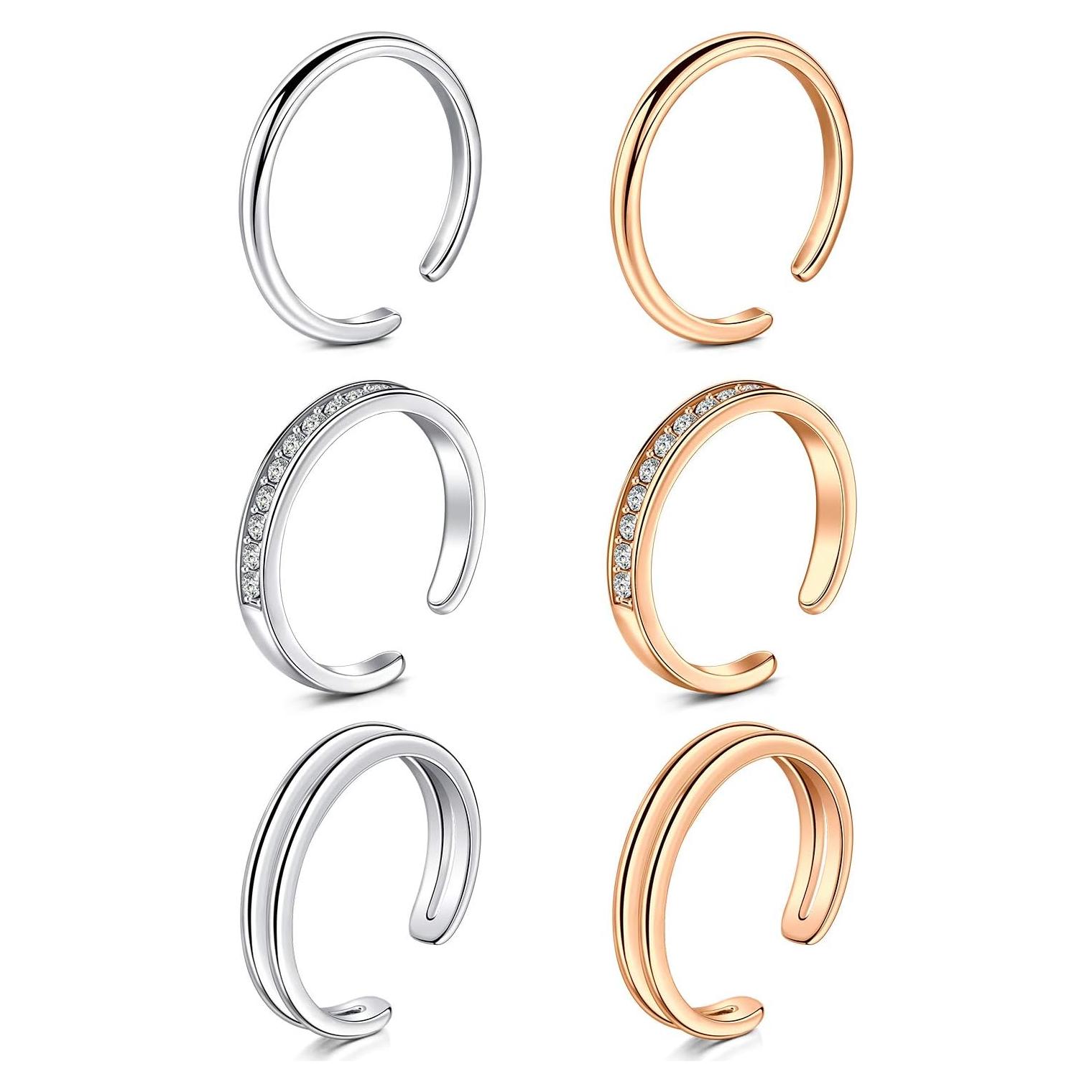 Anillos para dedos de los pies MODRSA 6 piezas ajustables plata oro rosa