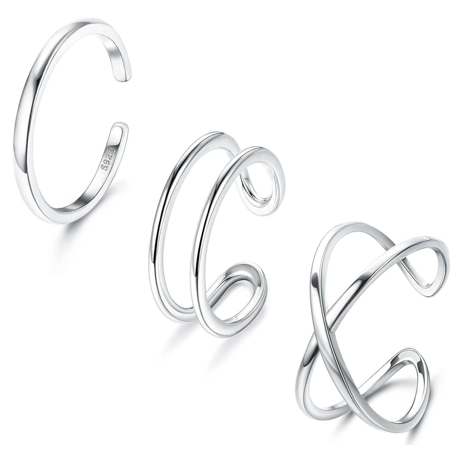 Set de 3 Anillos Abiertos Ajustables de Plata Esterlina 925 PATISORNA