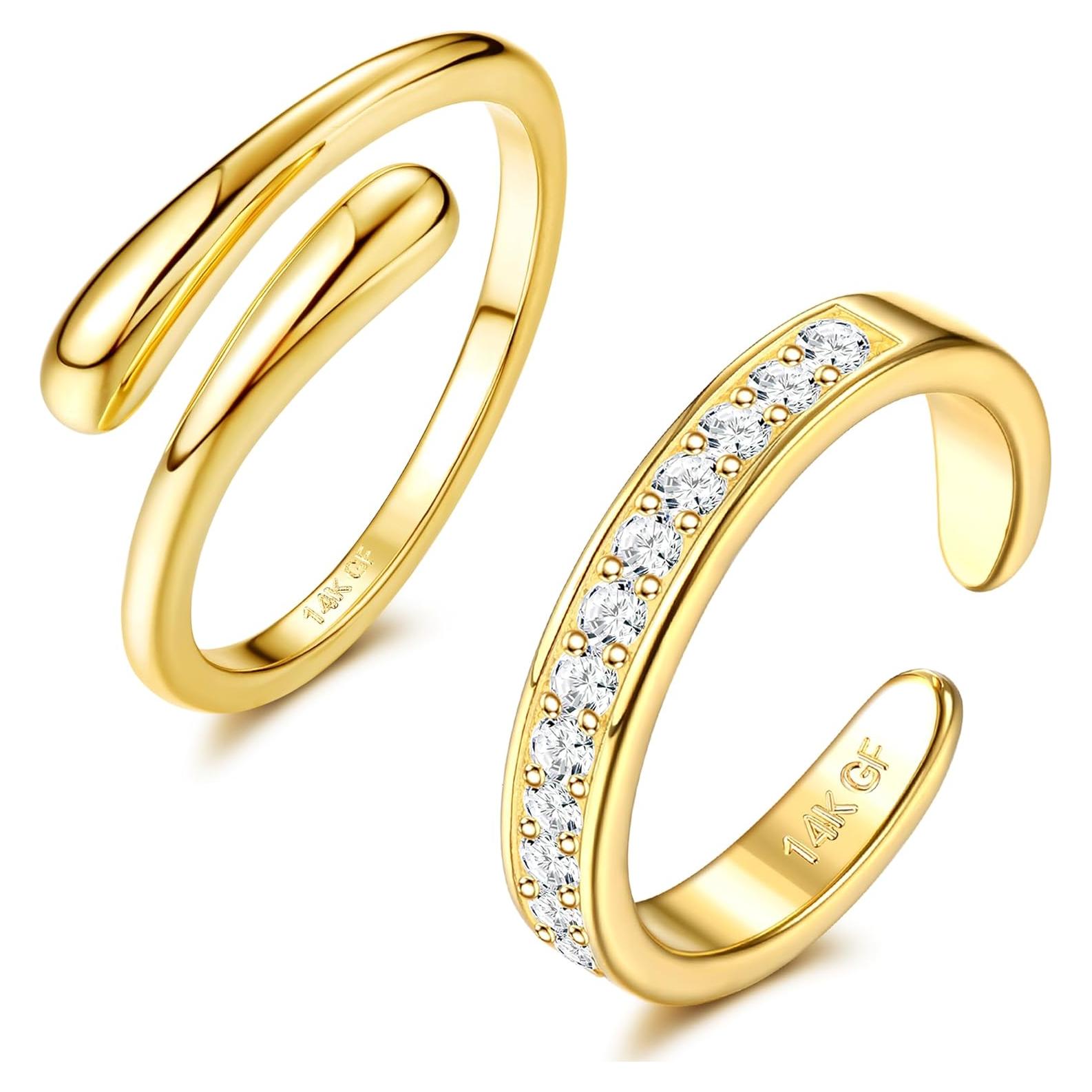 Anillos de Dedo de Oro Relleno 14K Finrezio - 2 Piezas