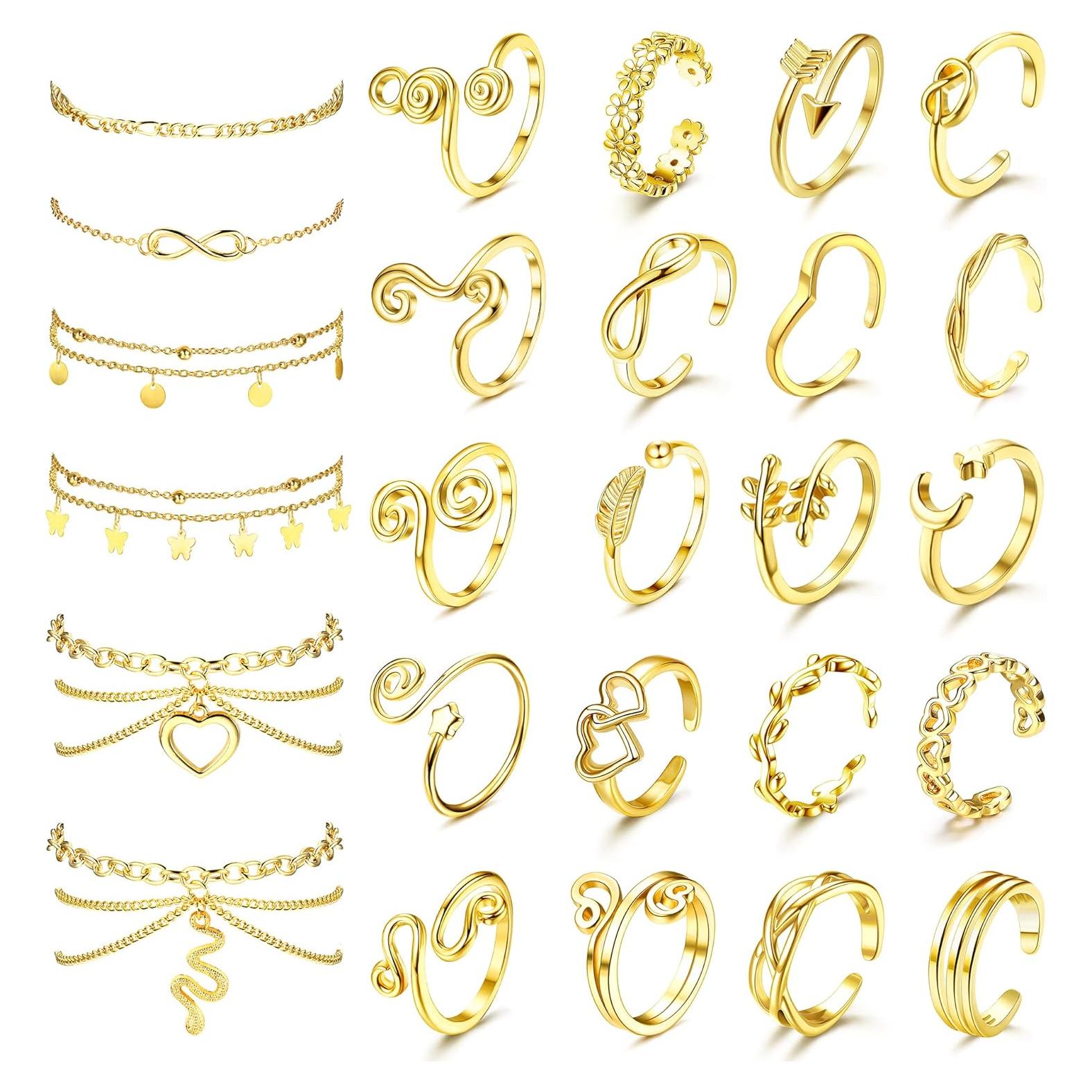 Conjunto de Anillos y Pulseras de Tobillo ORAZIO Dorado