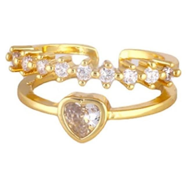 Anillo de oro 18K ajustable para mujer en forma de corazón con zirconio