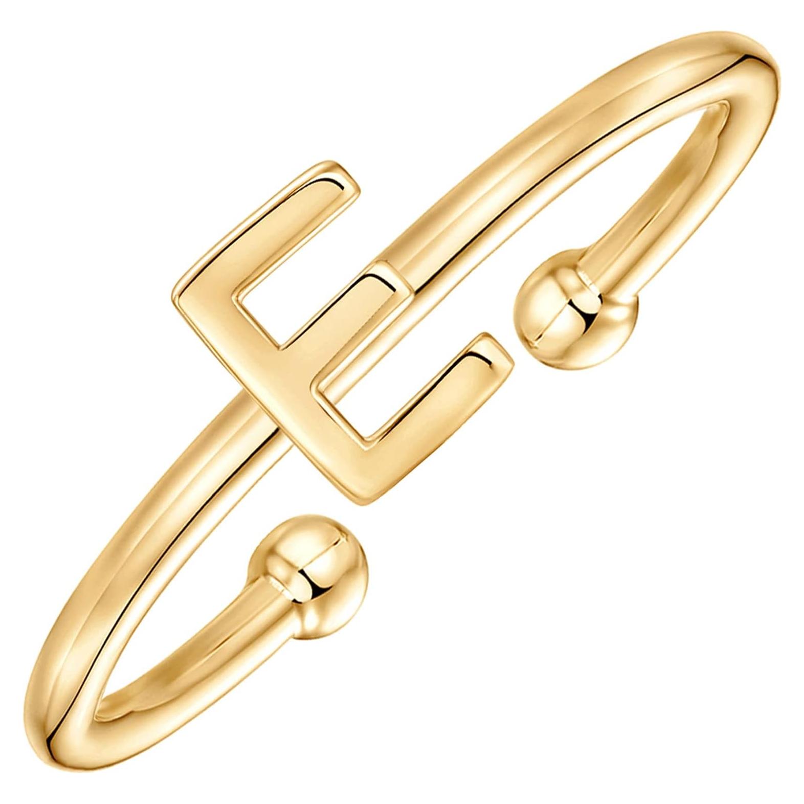 Anillo Ajustable de Letra Inicial PAVOI Baño de Oro 14K Mujeres