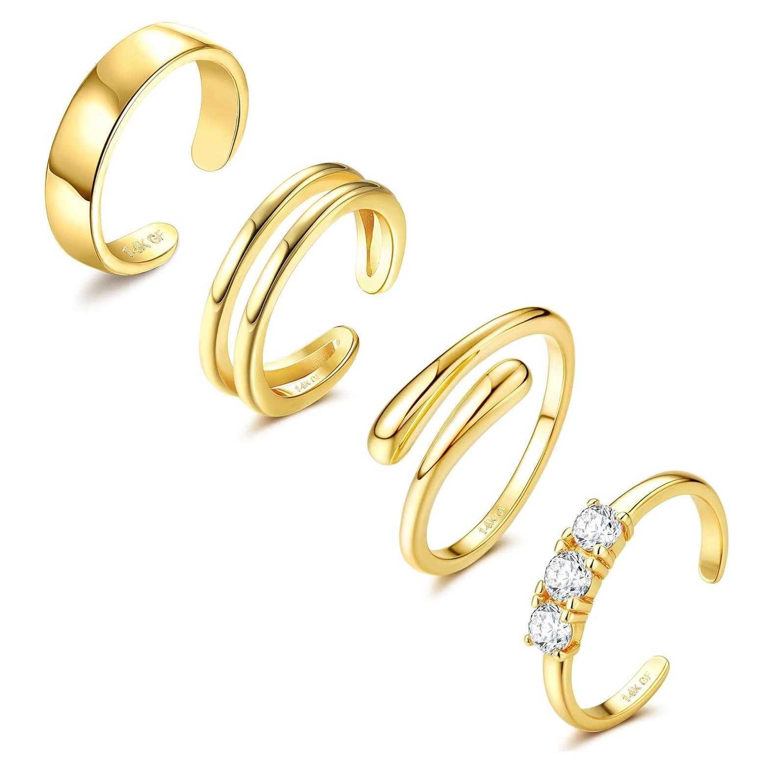 Anillos de Dedo de Oro 14K ORAZIO Ajustables 4 Piezas
