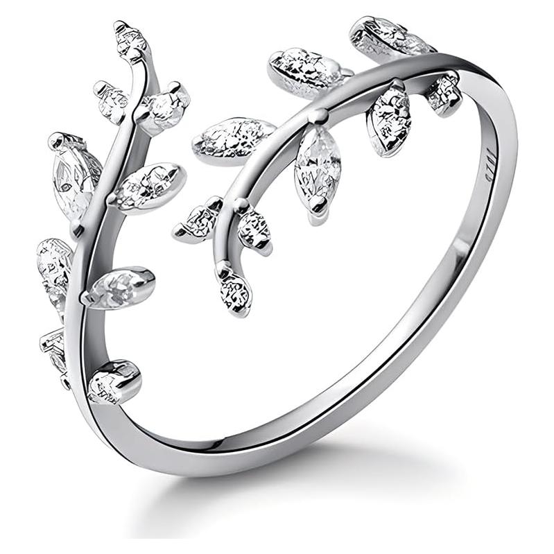 Anillo Ajustable de Plata Esterlina S925 con Circonio para Mujeres