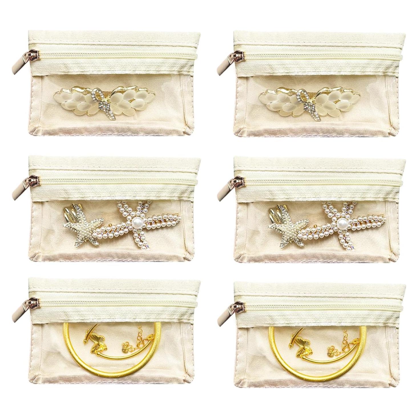 6 Bolsas de Joyería CFTONE, Organizador Portátil Blanco Roto