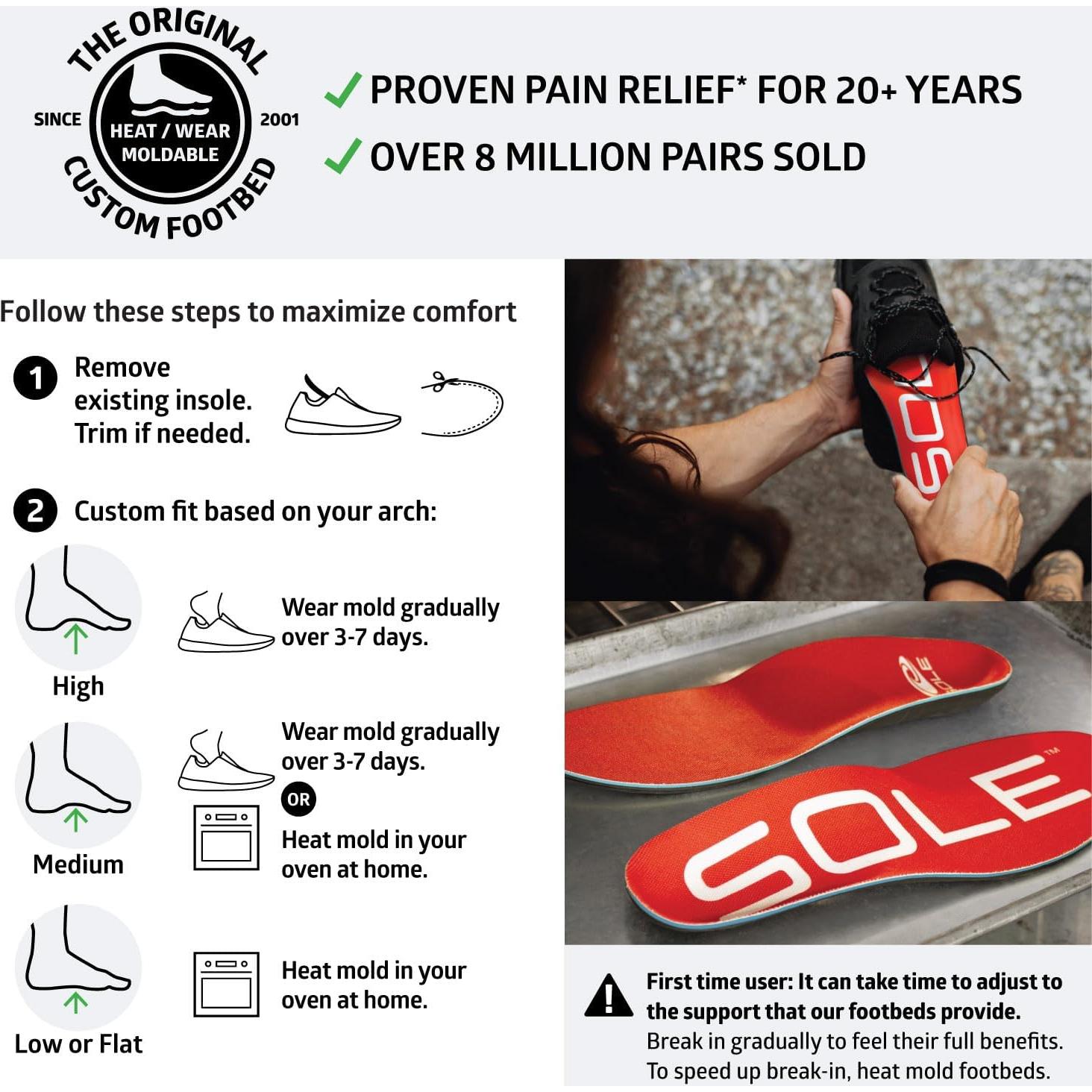 Plantillas Ortóticas SOLE Medianas para Alivio de Dolor - Talla 7H/9M