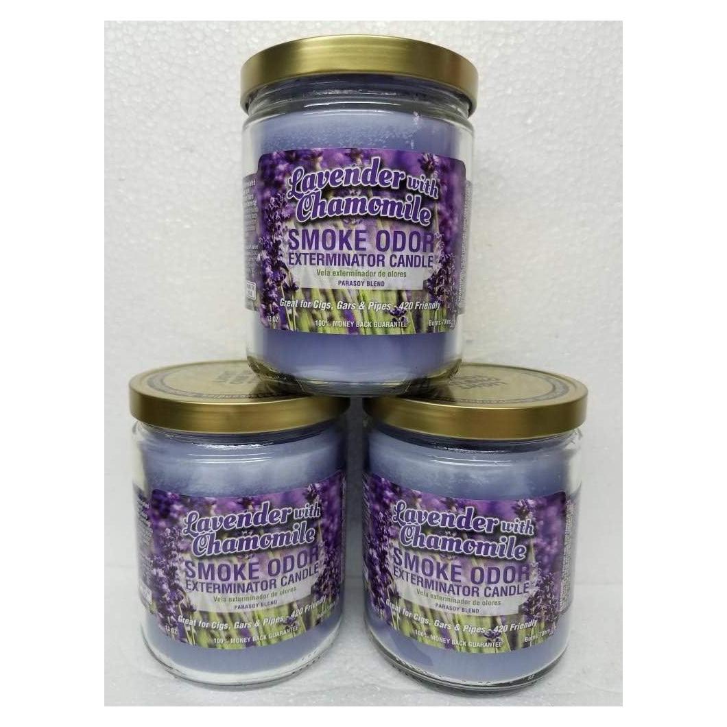 Juego de Tres Velas Exterminador de Olores Lavanda Manzanilla 370g