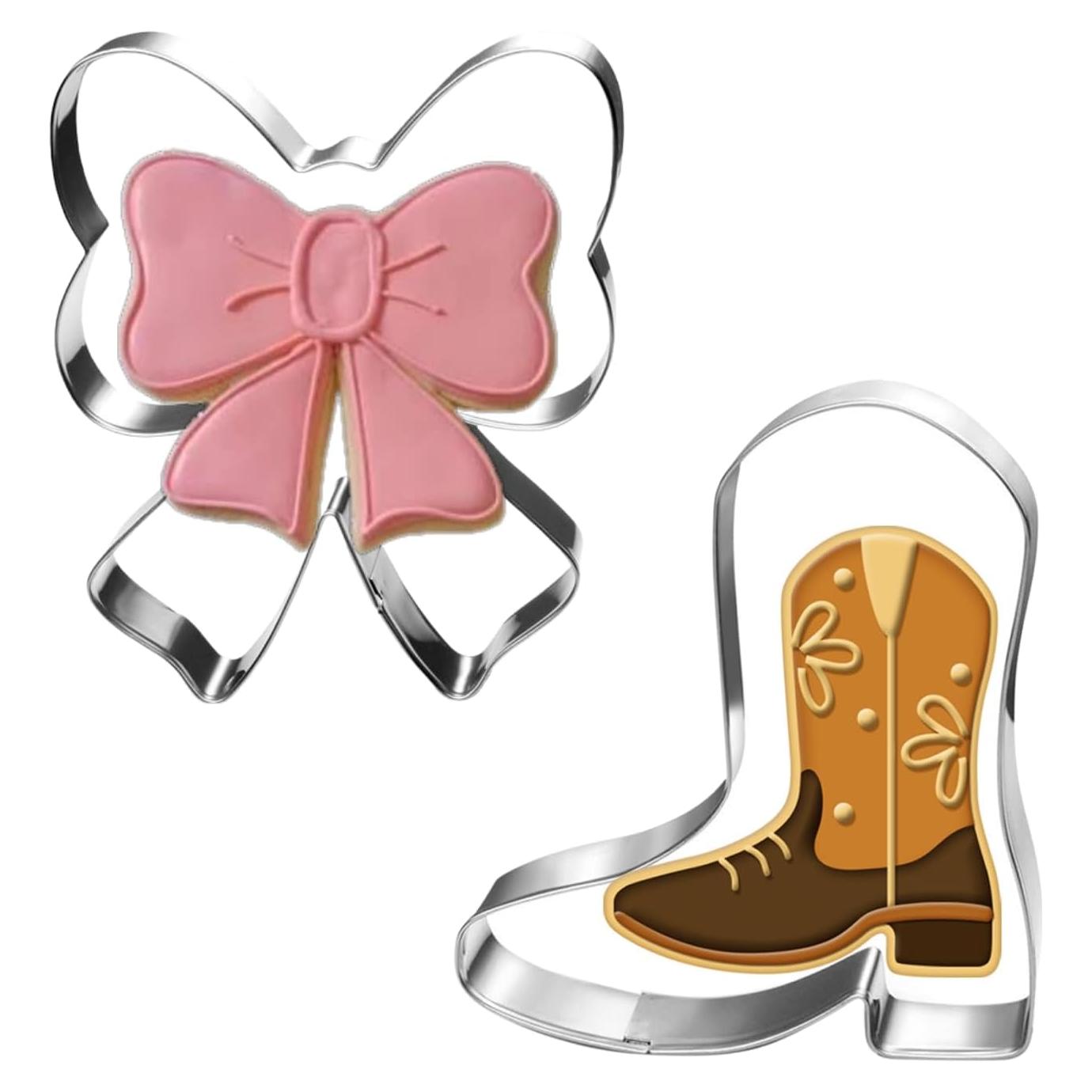Juego de Cortadores de Galletas Botas y Lazos Auktosmn - 2 Piezas - Acero Inoxidable