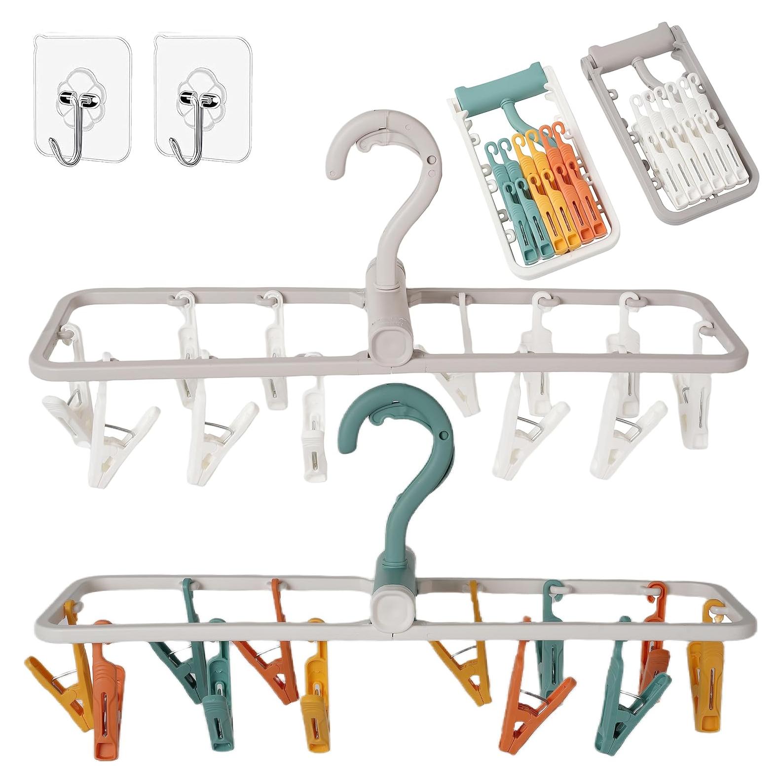 Perchas Plegables Foshine 2 Paquetes Gris con Clips 360°