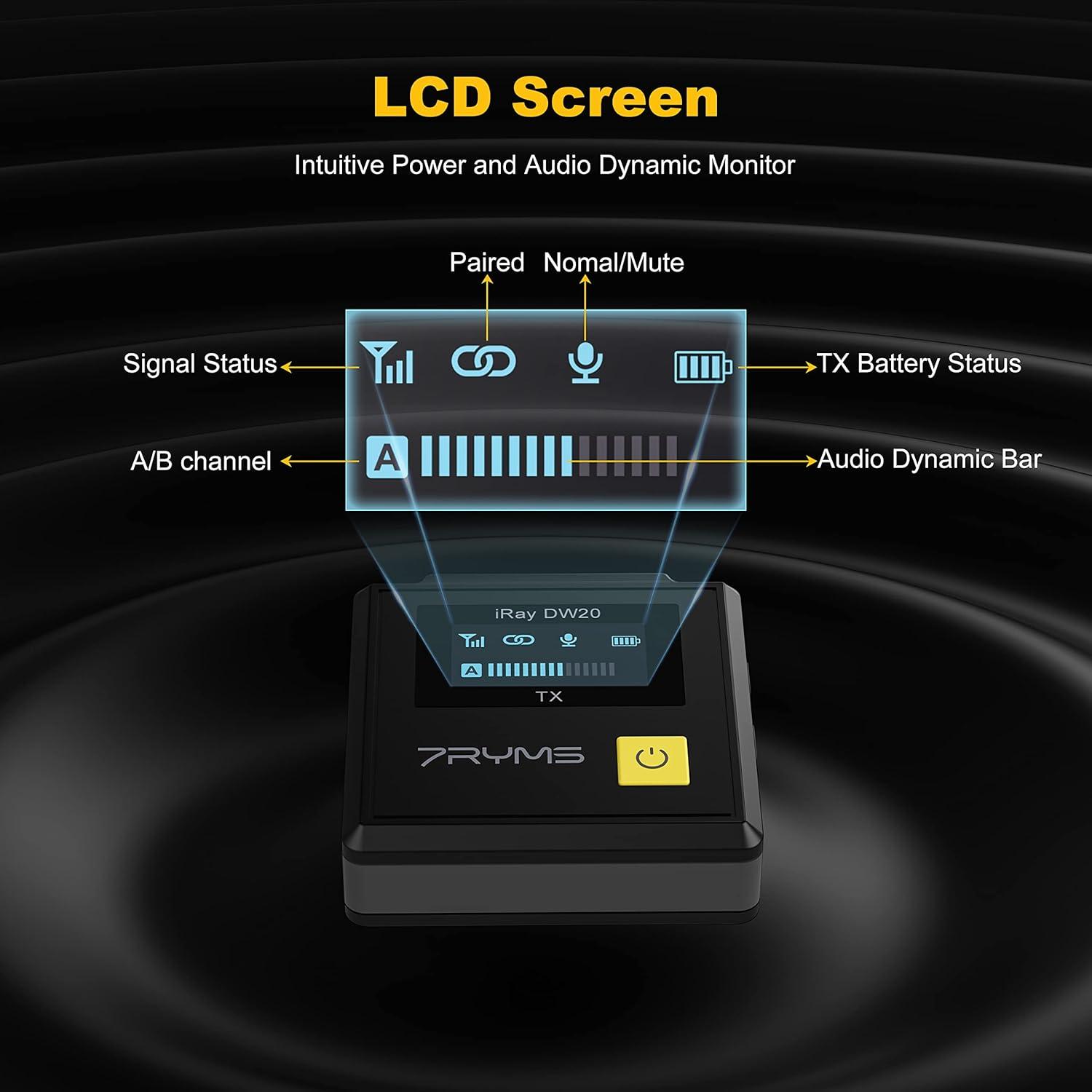 Micrófono Lavalier Inalámbrico 7RYMS iRay DW20 100m
