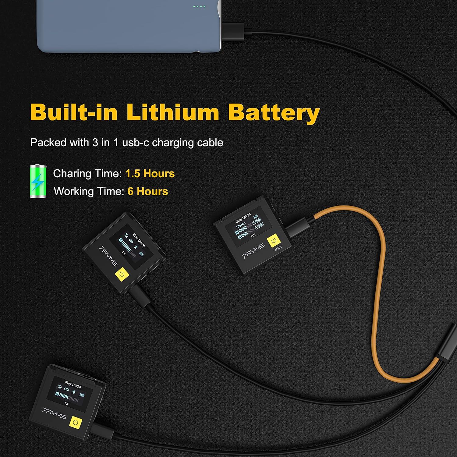 Micrófono Lavalier Inalámbrico 7RYMS iRay DW20 100m