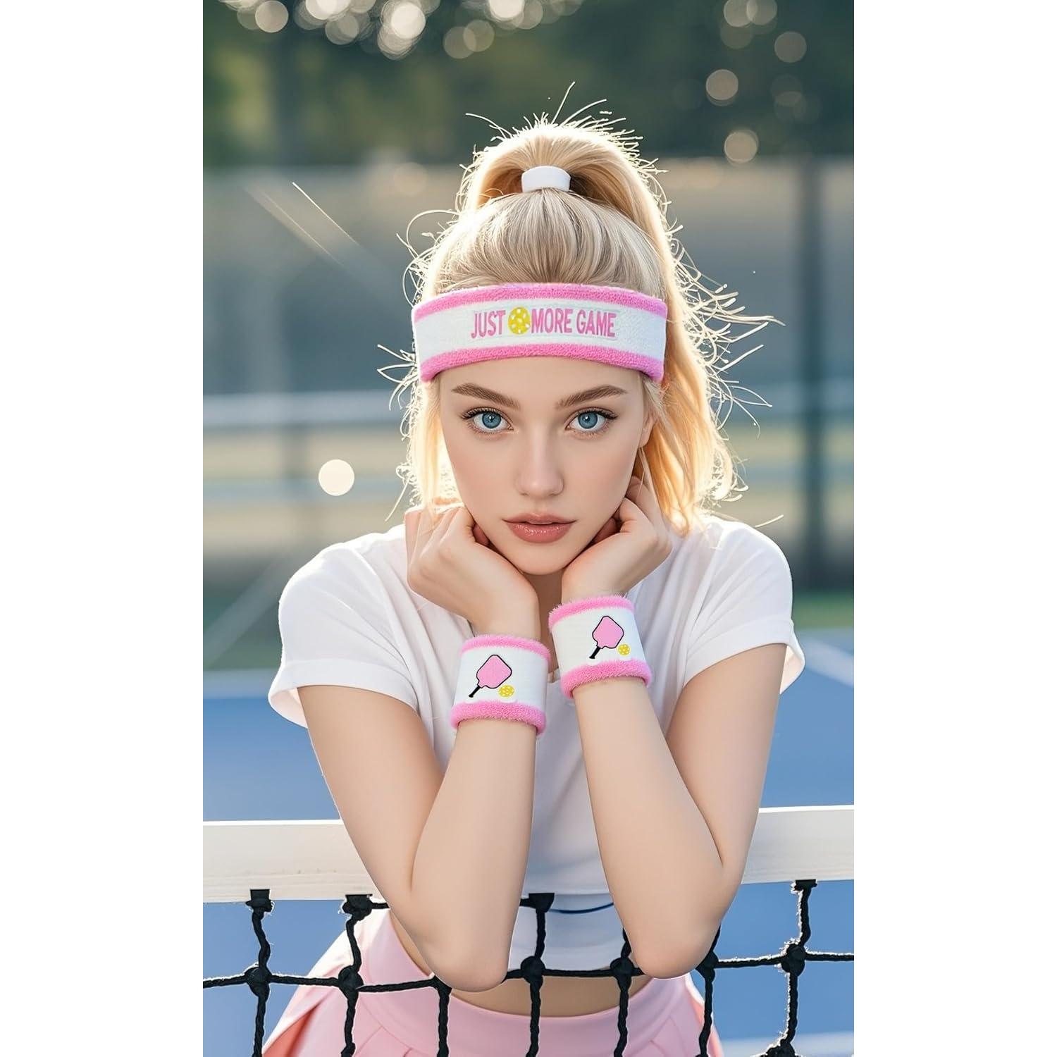 Conjunto de 3 Piezas Muñequera y Banda Cabeza MINYJHZ Rosa