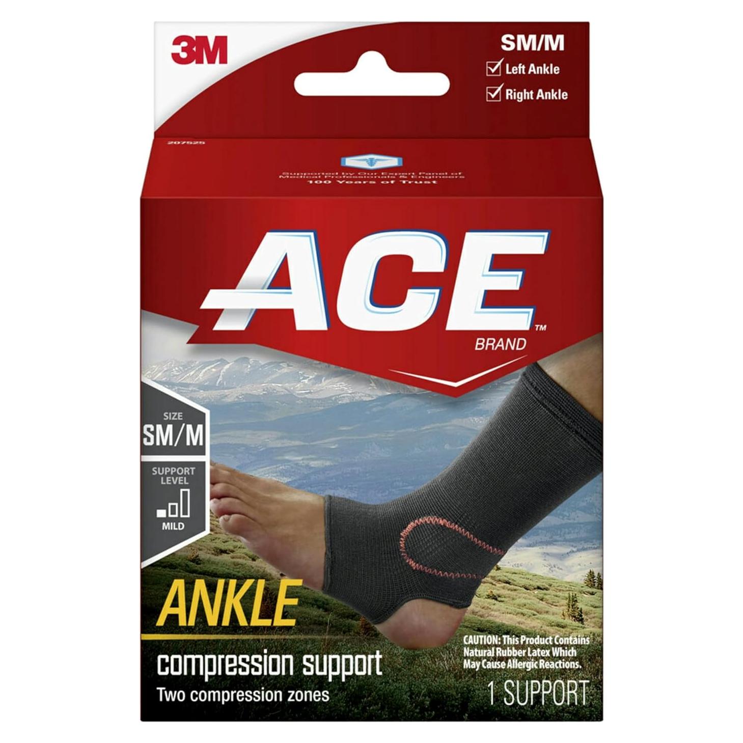 Soporte de Tobillo de Compresión ACE, Pequeño/Mediano, Negro