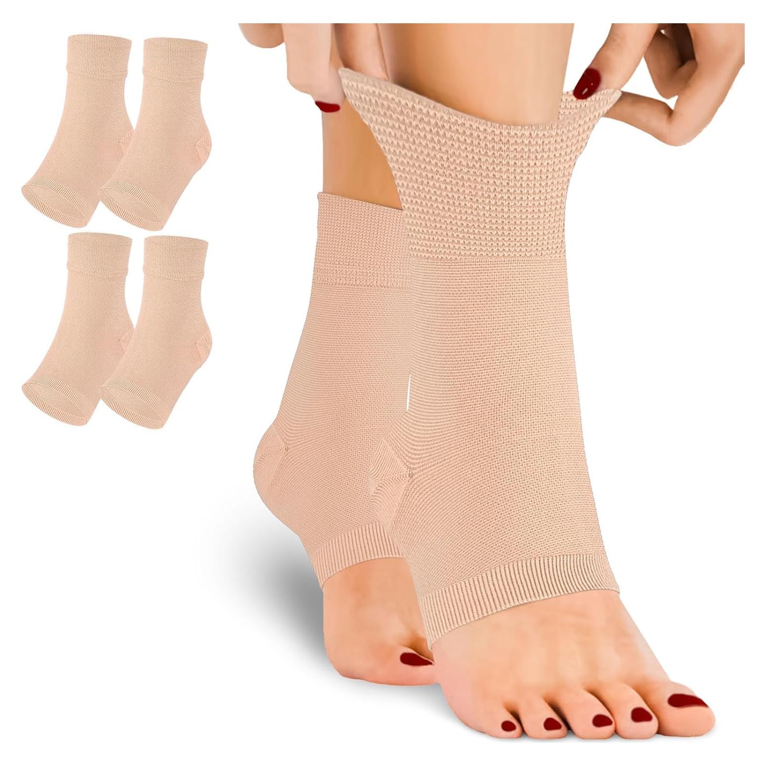 Mangas de Compresión para Tobillo Beige L/XL - Alivio Fascitis Plantar