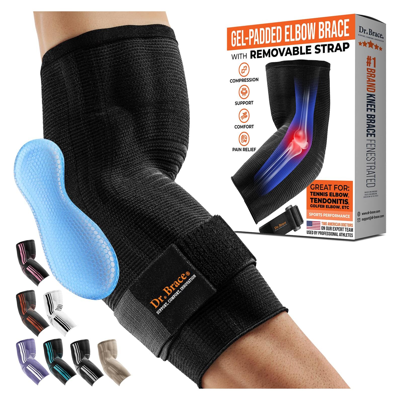 Soporte para Codo DR. BRACE® Elite con Almohadilla de Gel - Mediano Negro