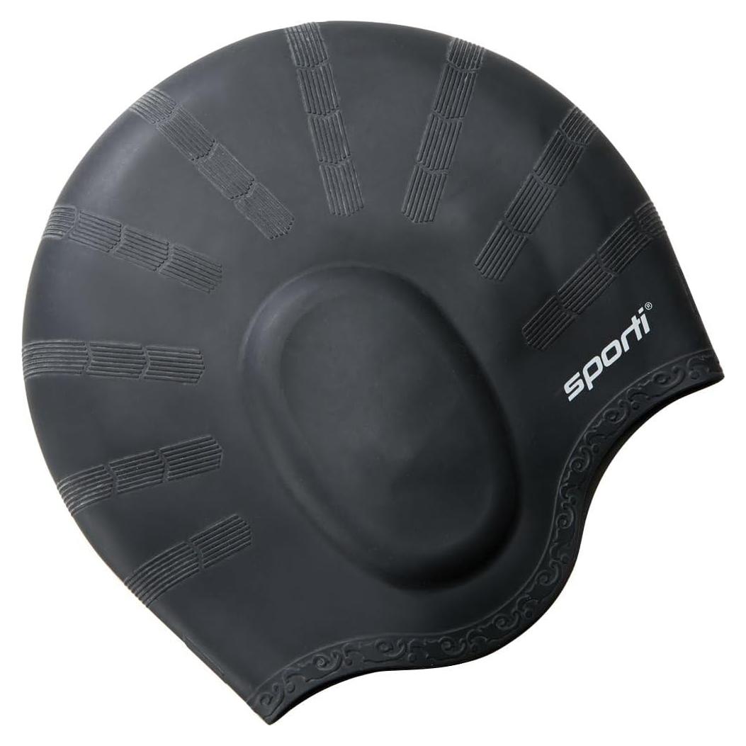 Gorro de Natación Sporti de Silicona con Protección para Oídos - Negro