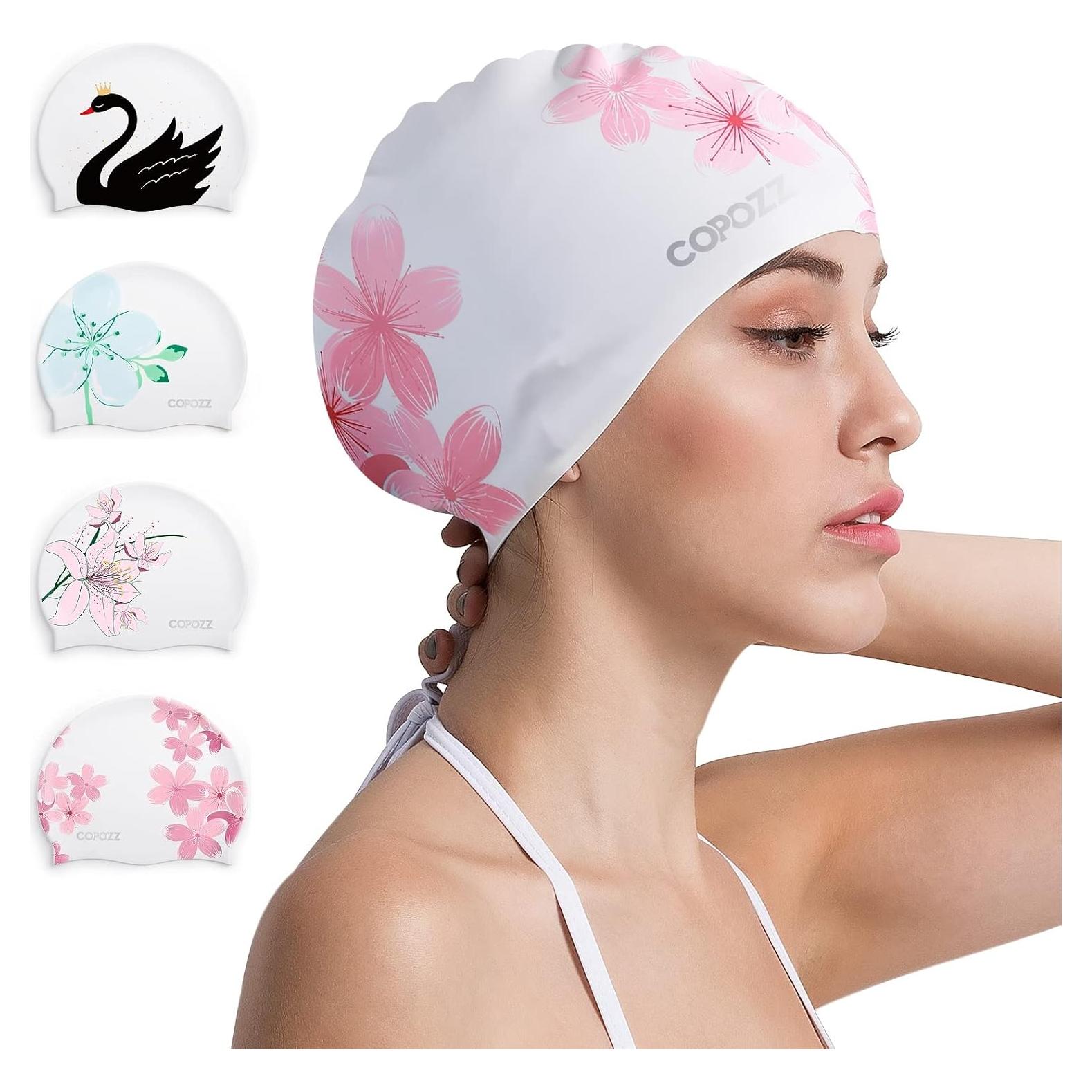 Gorra de Natación de Silicona COPOZZ para Mujeres - Flor de Cerezo