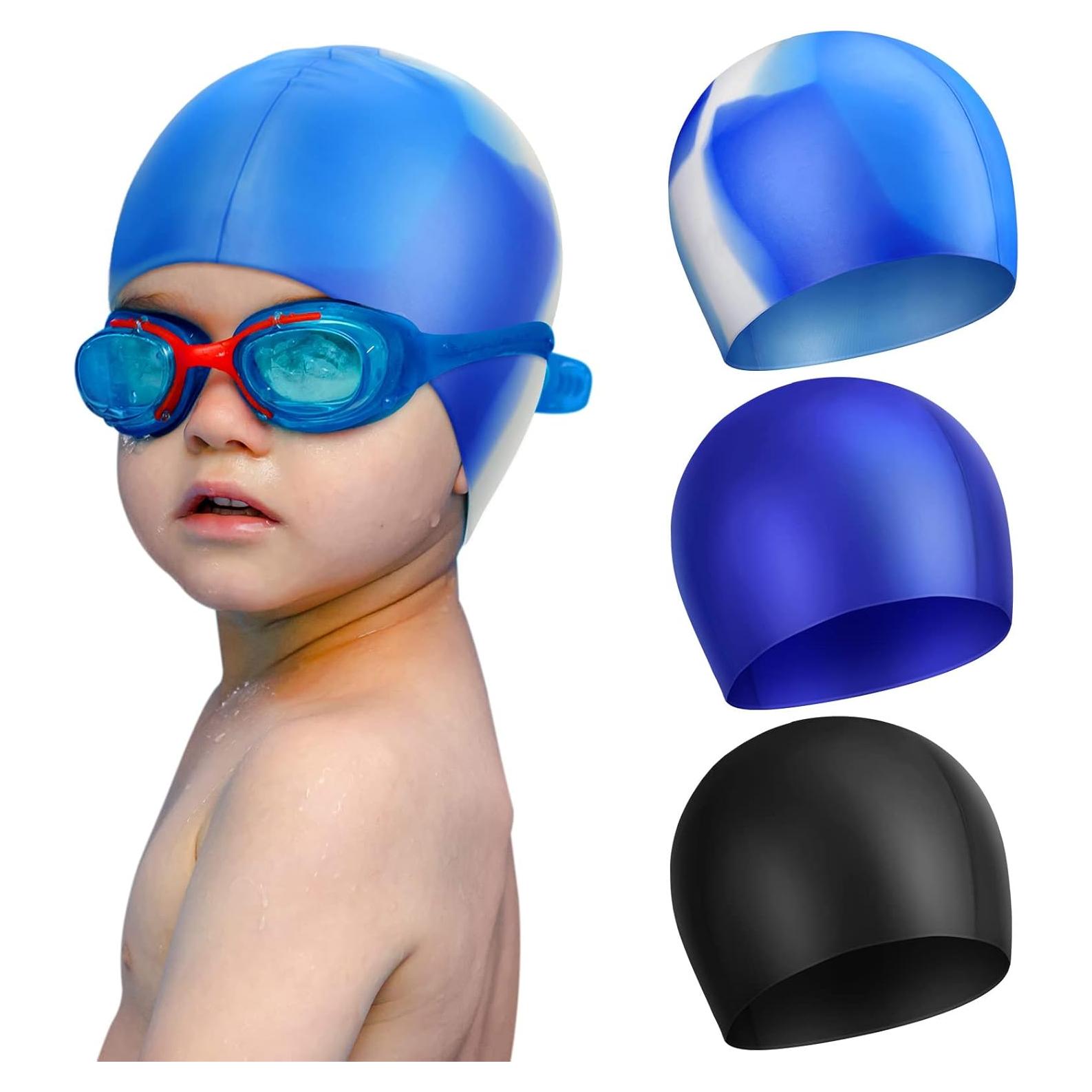 3 Gorros de Natación Silicona Janmercy para Niños y Adultos