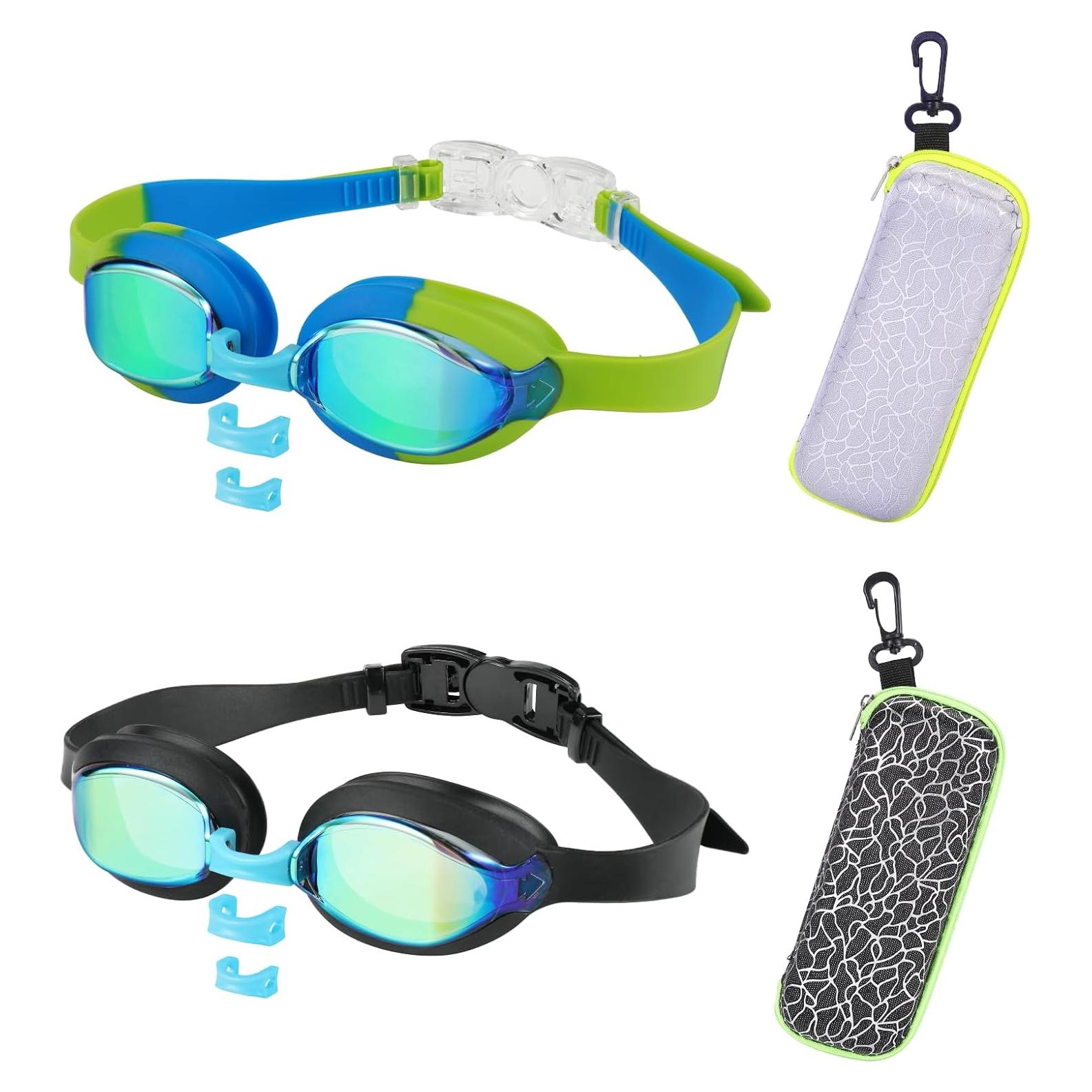 Gafas de natación para niños 3-14 años - 2 paquetes con estuche