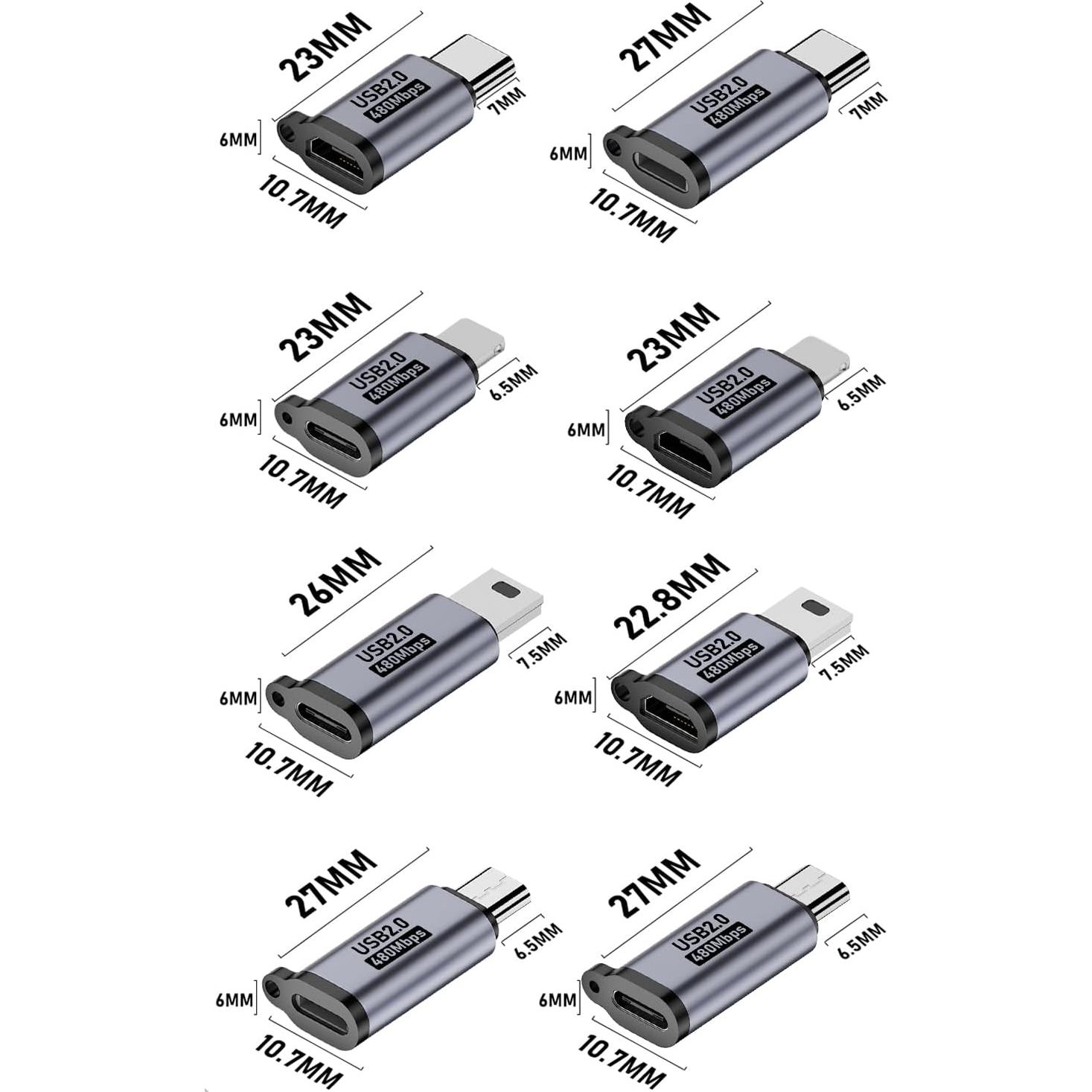 Adaptador USB C a Micro USB y Lighting - Jadebones - 8 Piezas