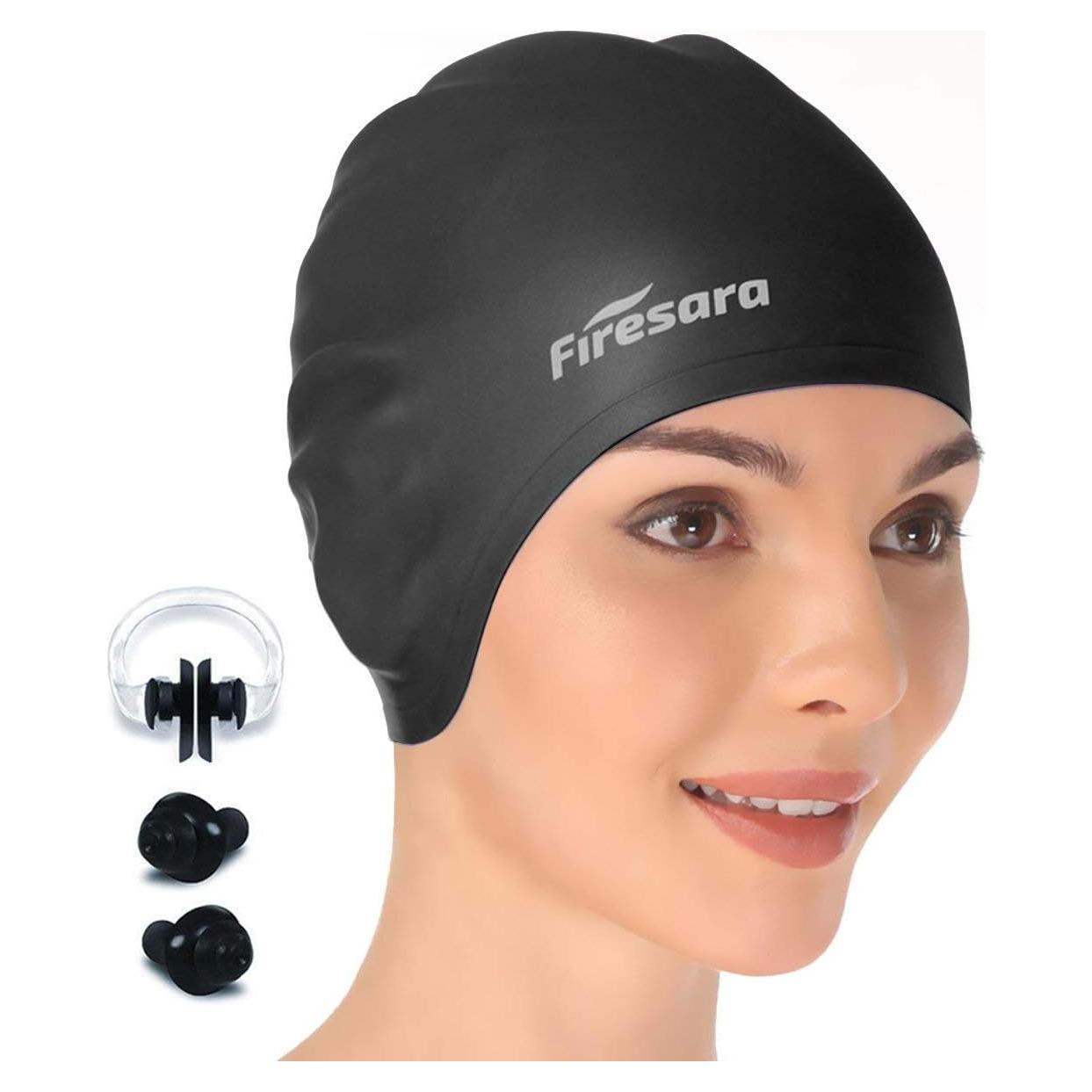 Gorro de Natación Firesara 3D Silicona Negro Unisex