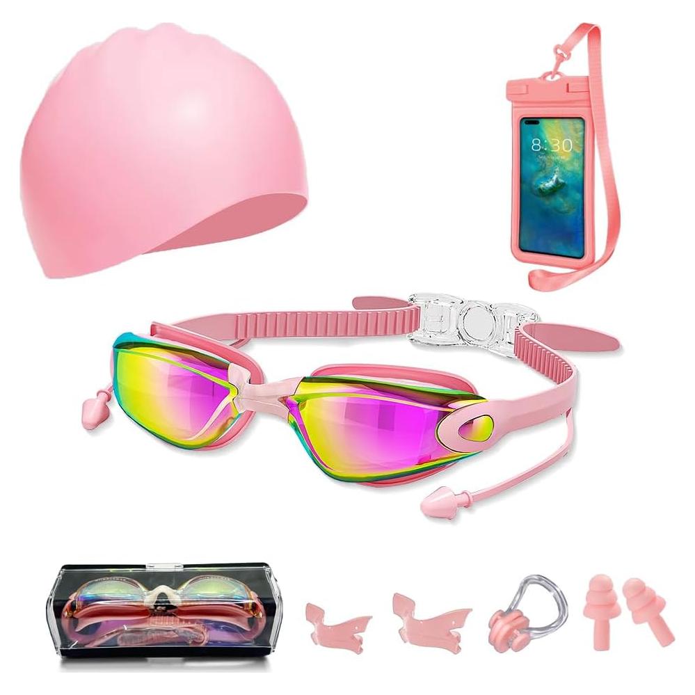 Gafas de natación TOAINRSI con gorro y tapones - Rosa