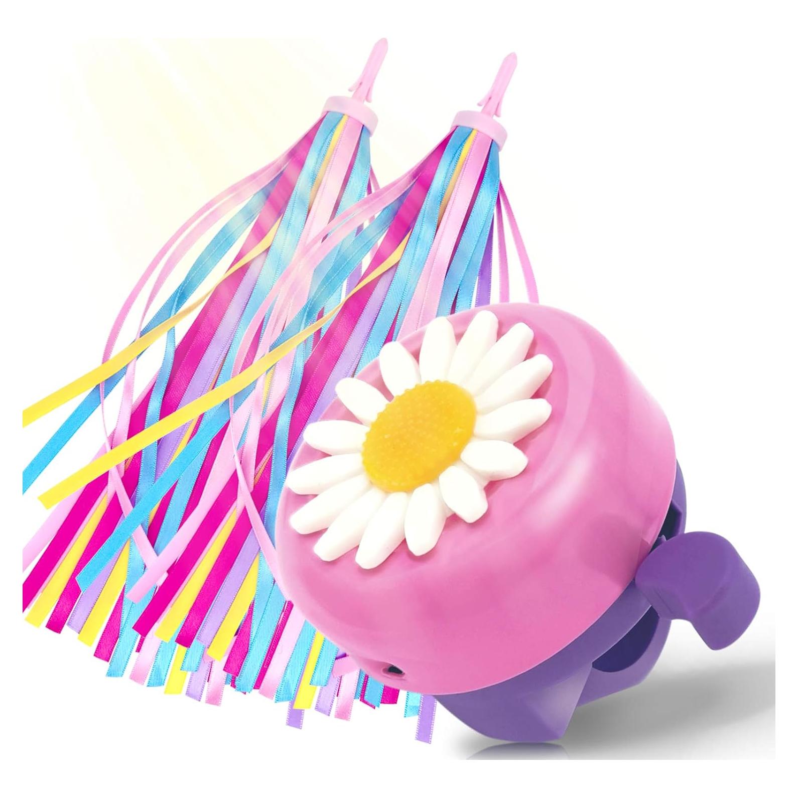 Timbre de Bicicleta Infantil Kortes + 2 Streamers Rosa y Púrpura