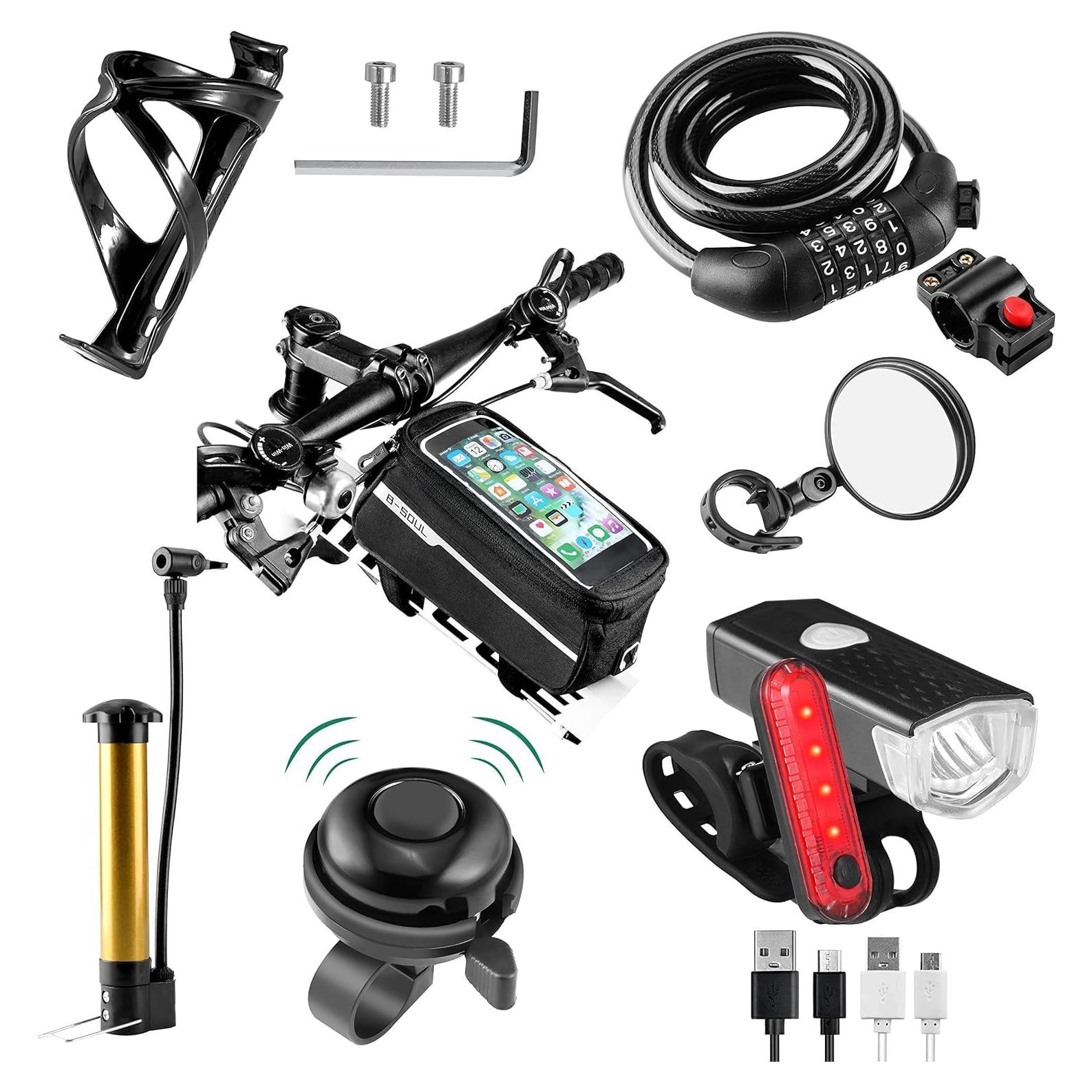 Juego de Accesorios para Bicicleta SODPE - 8 Piezas, Luces USB