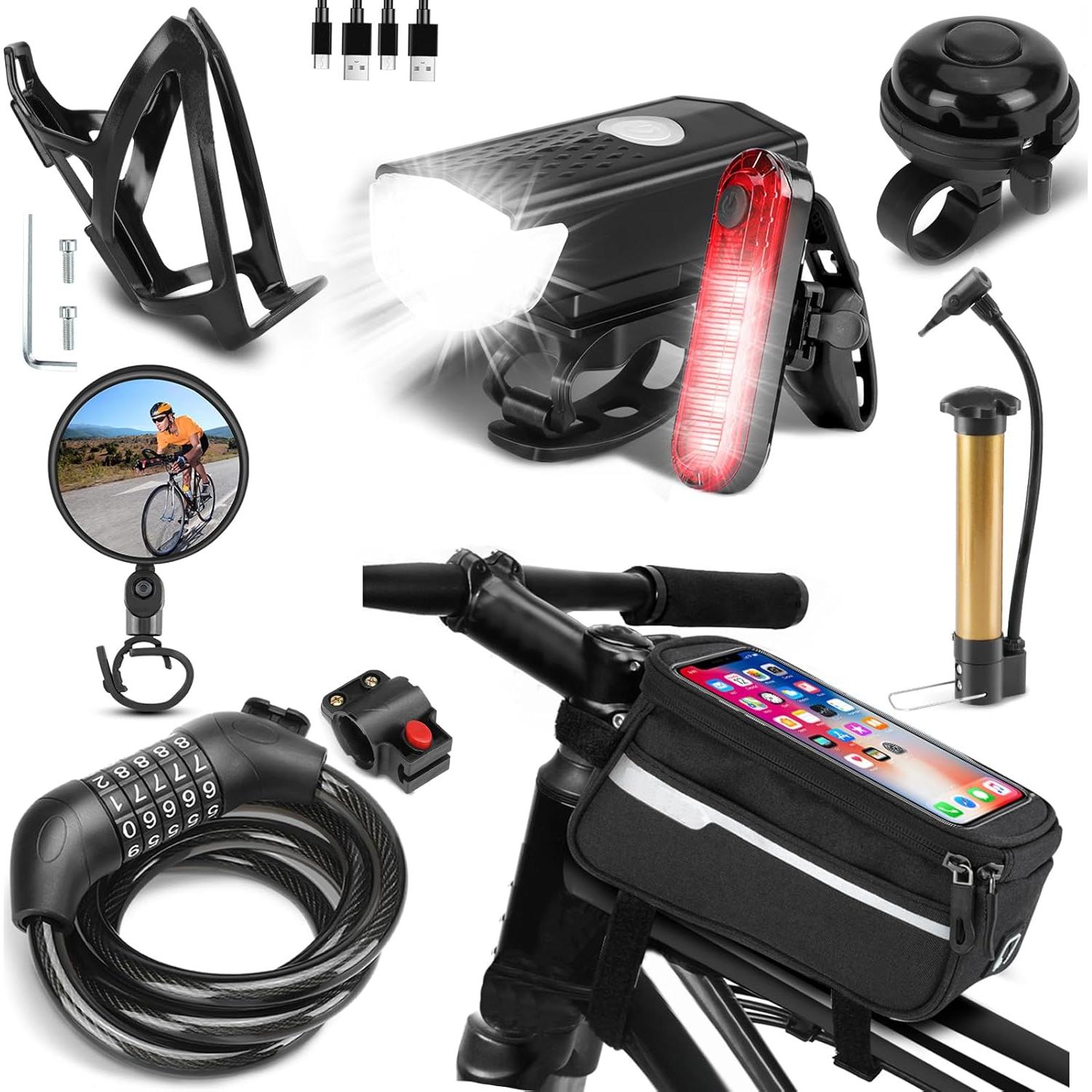 Juego de Accesorios para Bicicleta SODPE - 8 Piezas, Luces USB
