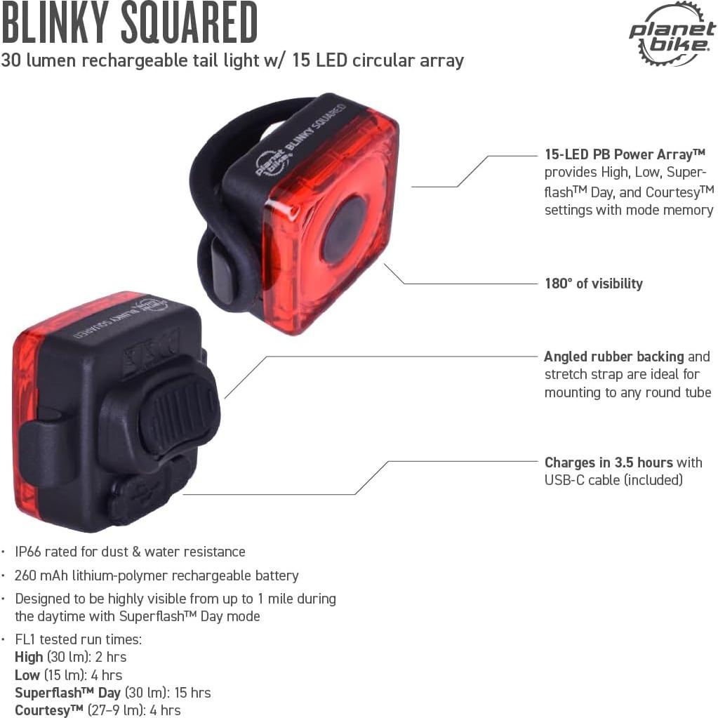 Luz Trasera Planet Bike Blinky Squared LED 30 Lúmenes