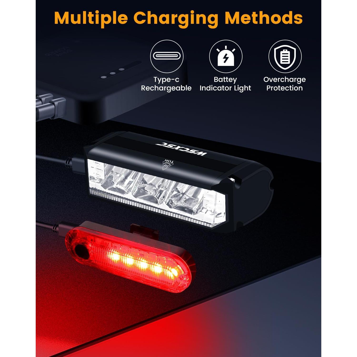 Luz de Bicicleta WSCXSC Recargable 1200 Lúmenes Impermeable