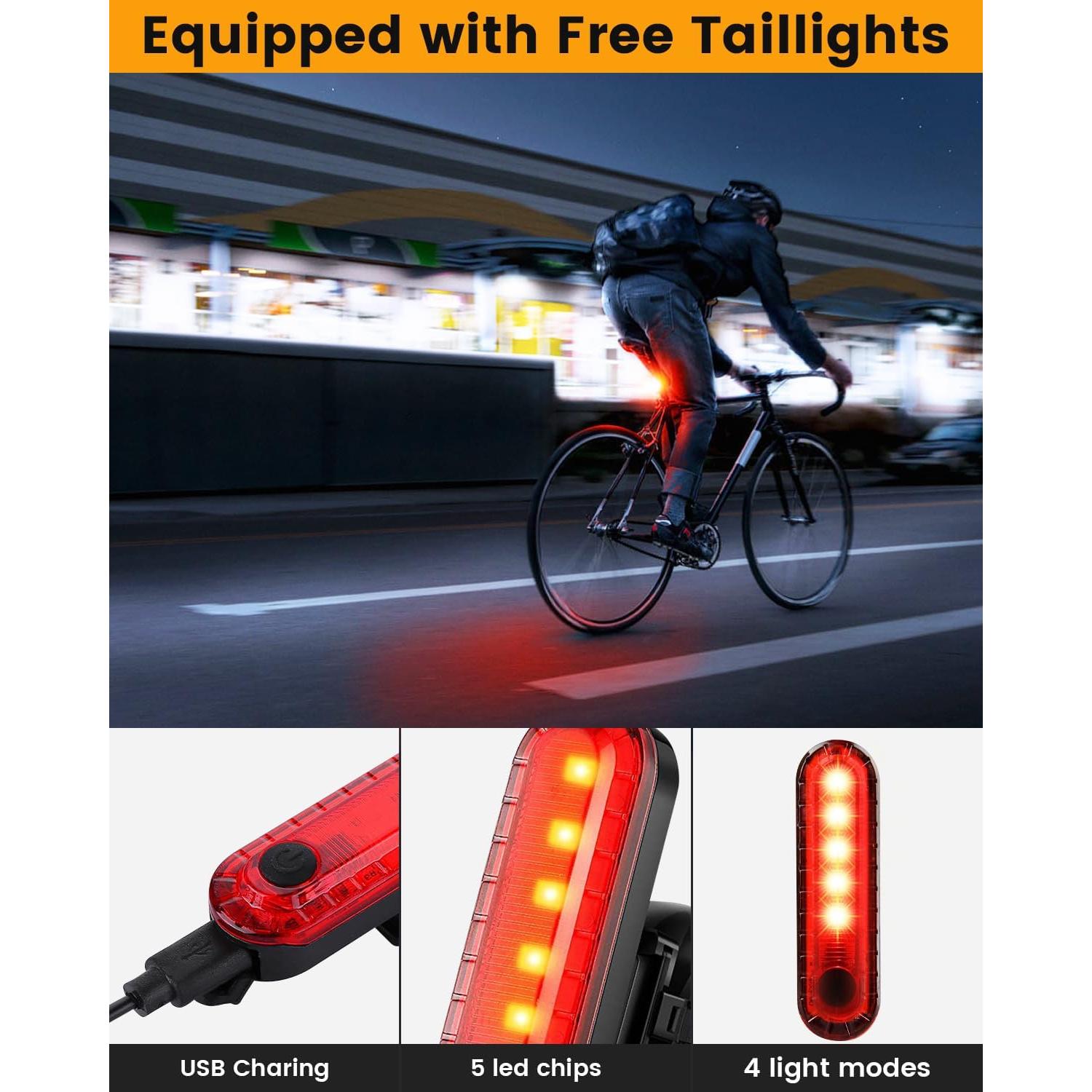 Luz de Bicicleta WSCXSC Recargable 1200 Lúmenes Impermeable