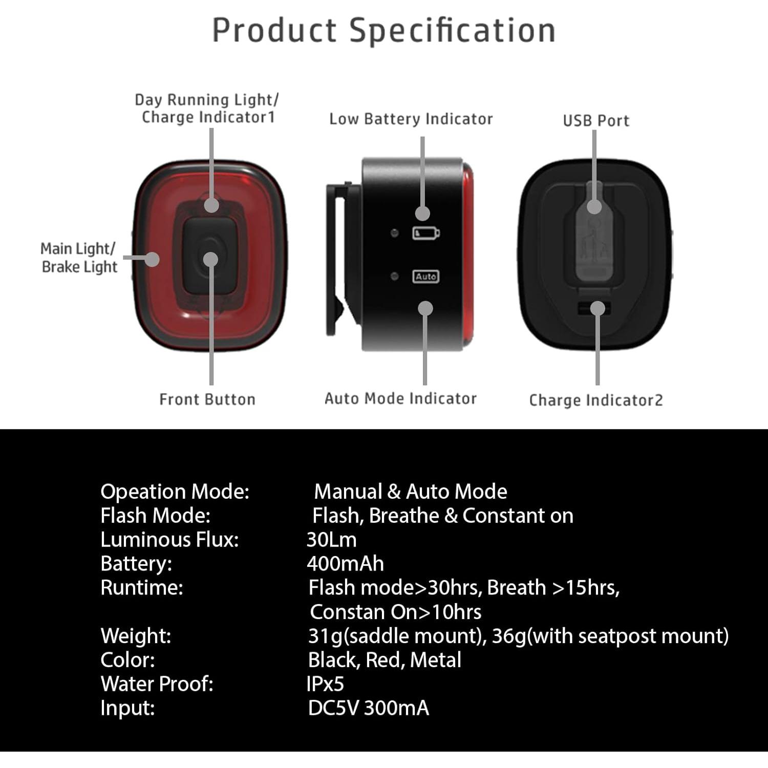 Luz Inteligente Trasera ENFITNIX CUBELITE II Recargable USB