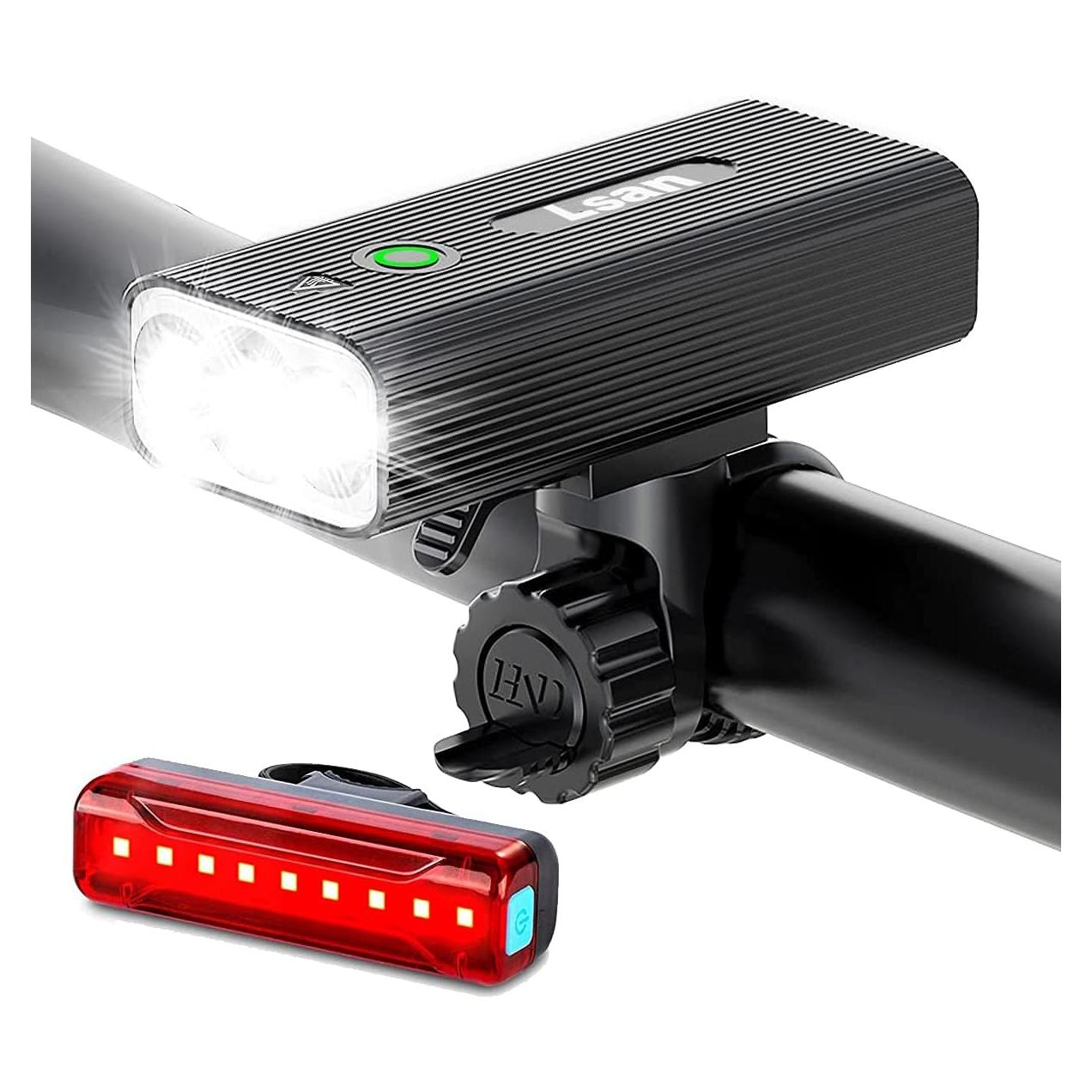 Luces de Bicicleta Lsan USB Recargables IPX5 3 LED + Luz Trasera